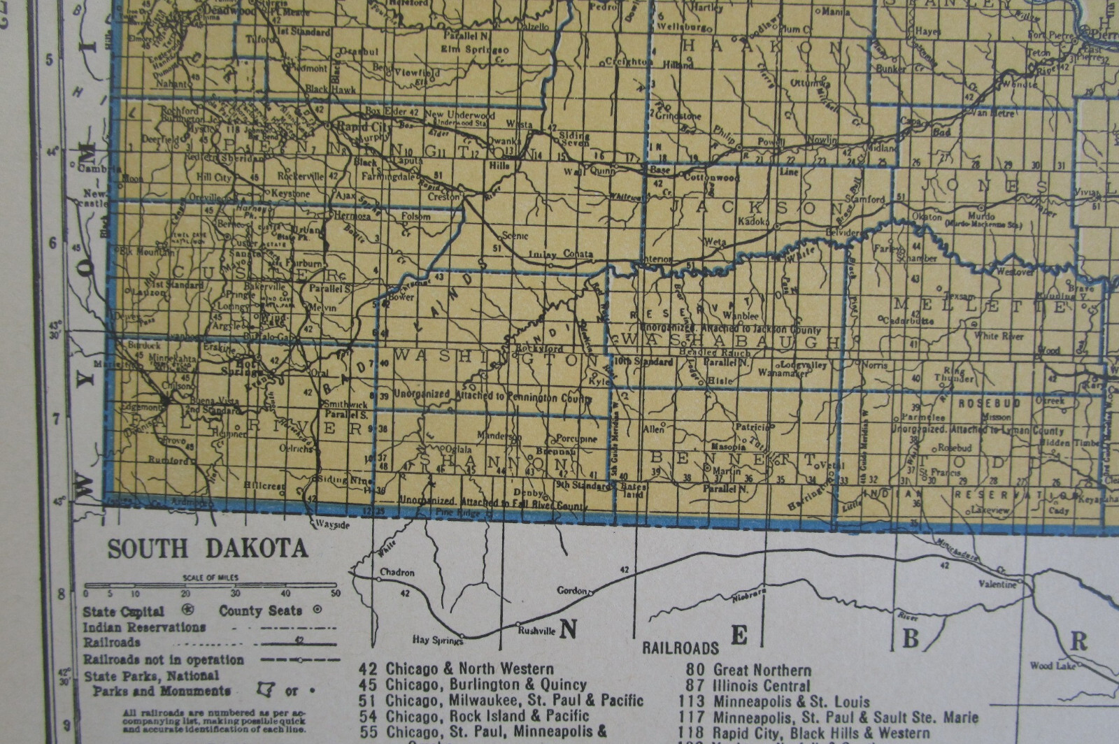 TN SD Vtg 1939 TENNESSEE RAILROAD Map. MORGAN & FENTRESS RR ~or~ SOUTH DAKOTA