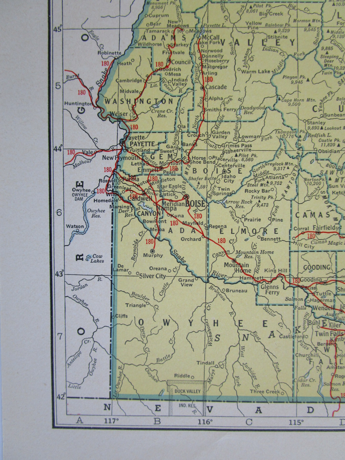1942 ID RAILROAD Map NEZ PERCE & IDAHO RR ~or~ IL Map PADUCAH & ILLINOIS RR