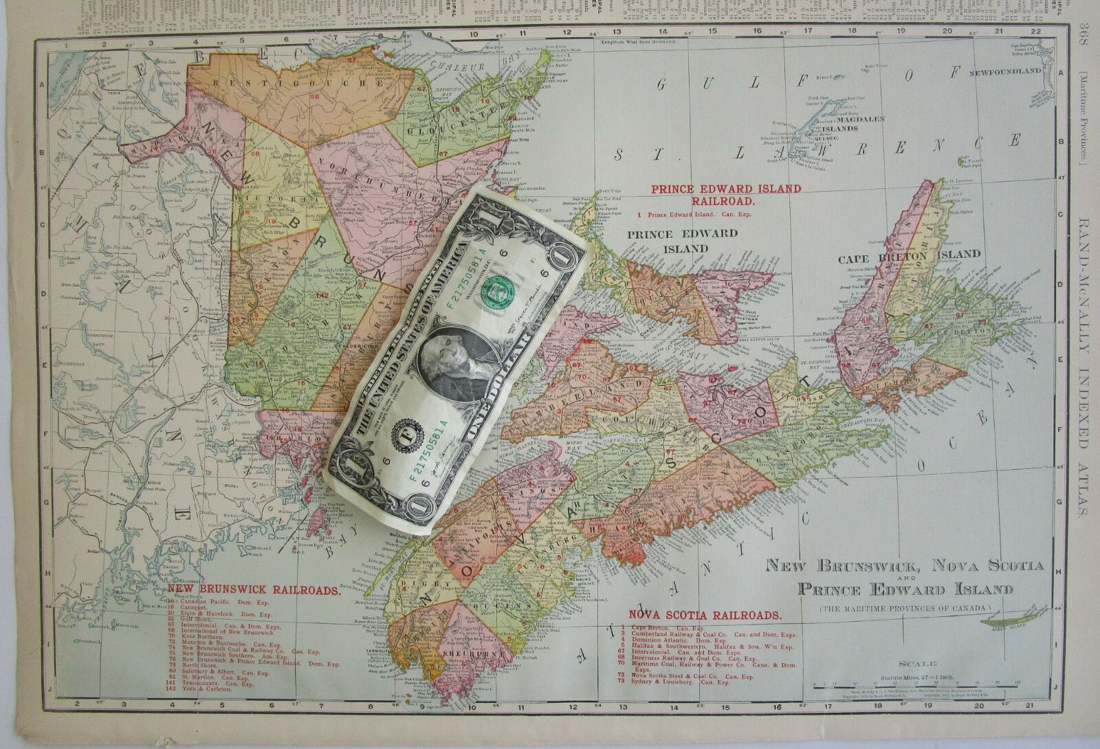 NEW BRUNSWICK NOVA SCOTIA & PRINCE EDWARD ISLAND CANADA 1911 DATED RAILROAD Map