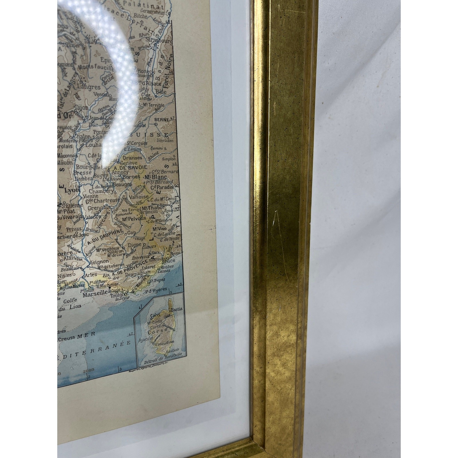 Vintage Gold Framed France Railroads and Waterways Maps from “Le Noveau Larousse