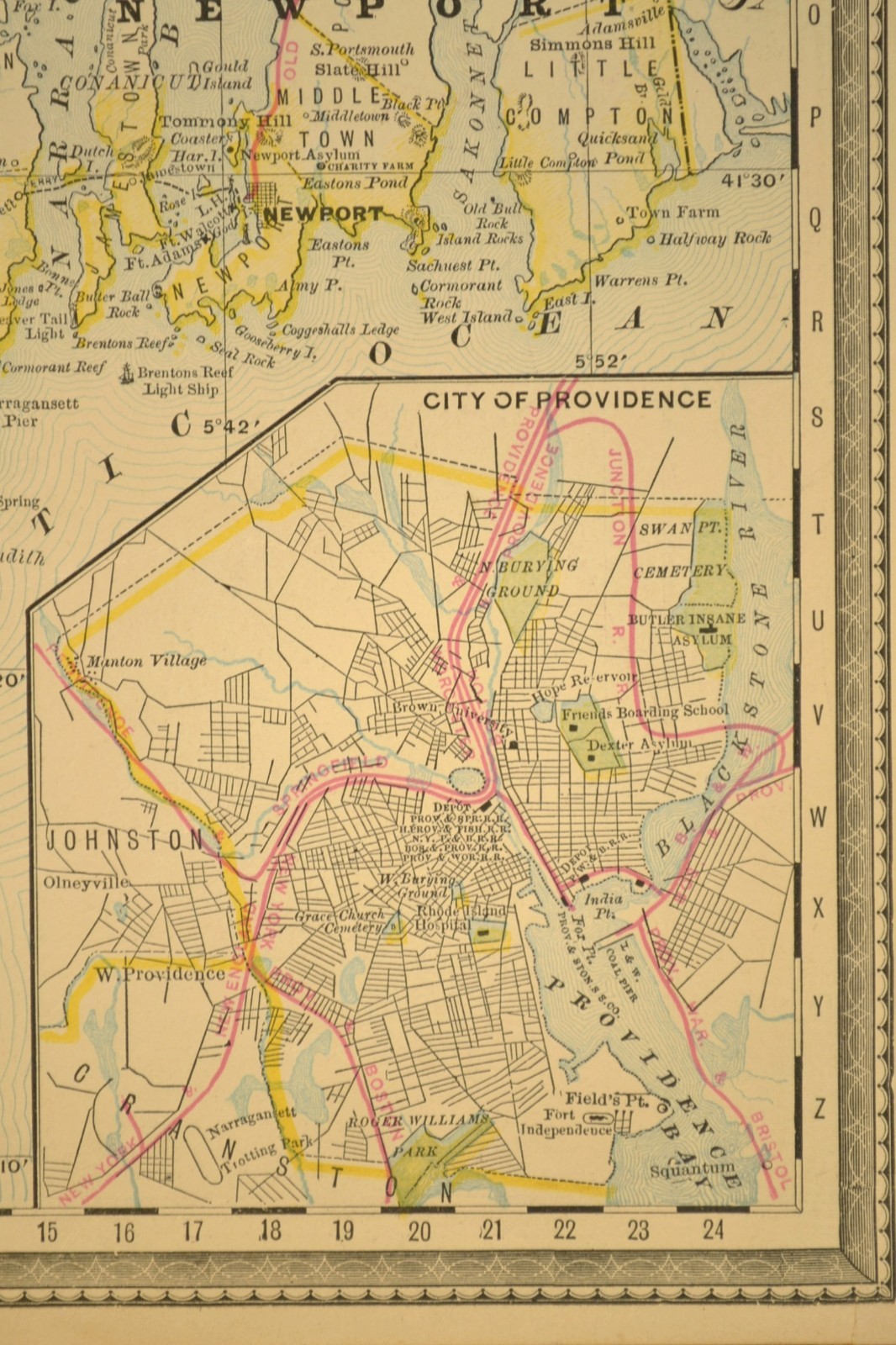 Antique RHODE ISLAND Railroad Map NYP&B RR Old Colony RR NY&NE Railroad