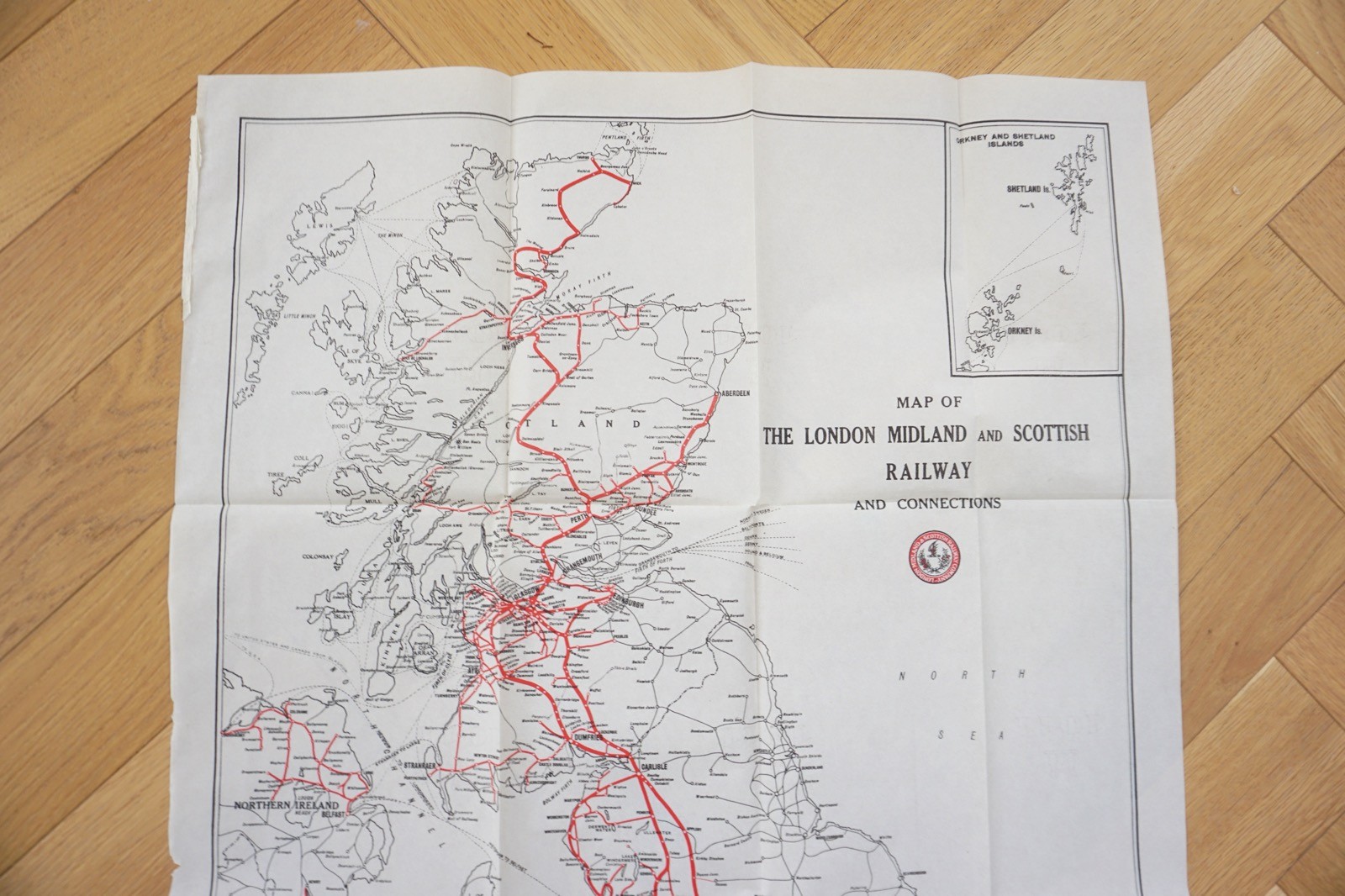 1932 LMS Large Railway Map 91cm x 57cm