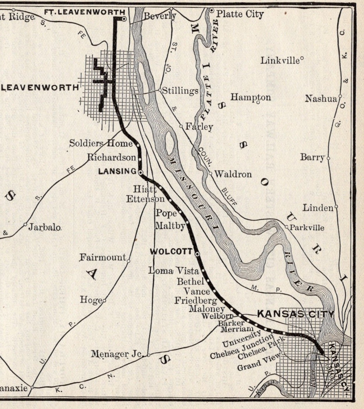 1908 Antique Kansas City Western Railway Map Railroad Map 2276