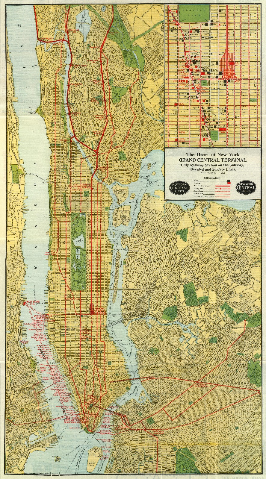 1918 Manhattan Railroad Map 20″x36″ Vintage Poster Reprint
