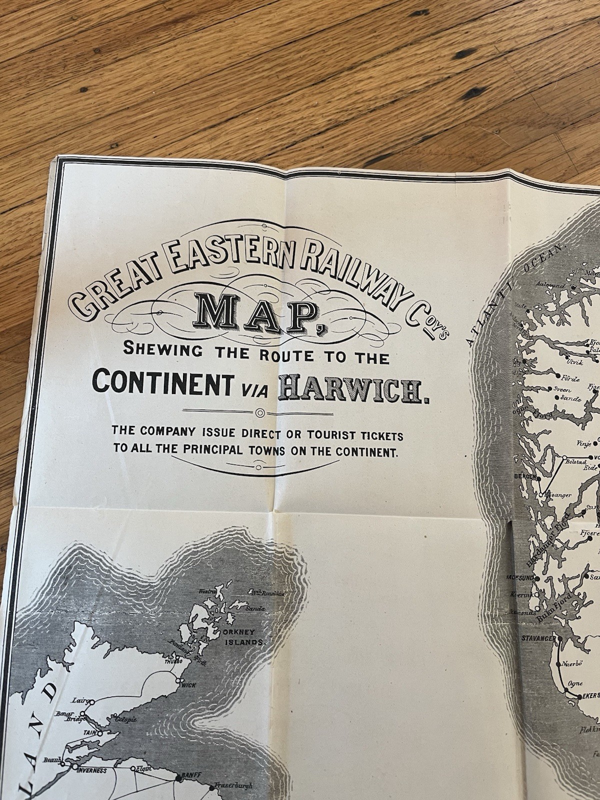 Vintage antique great eastern railway Co. Map Berlin Amsterdam Holland, Germany.