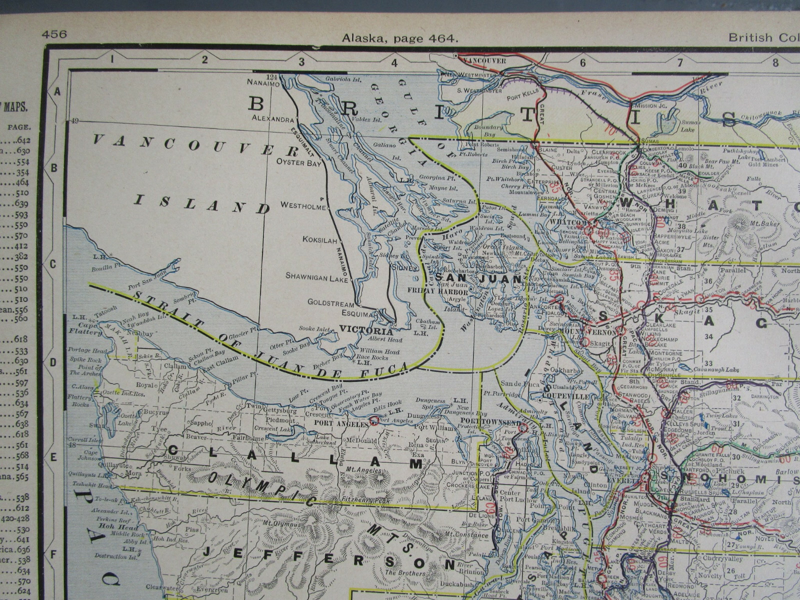WA 1903 WASHINGTON State STEAM / INTERURBAN ELECTRIC RAILROAD / STEAMSHIP Map