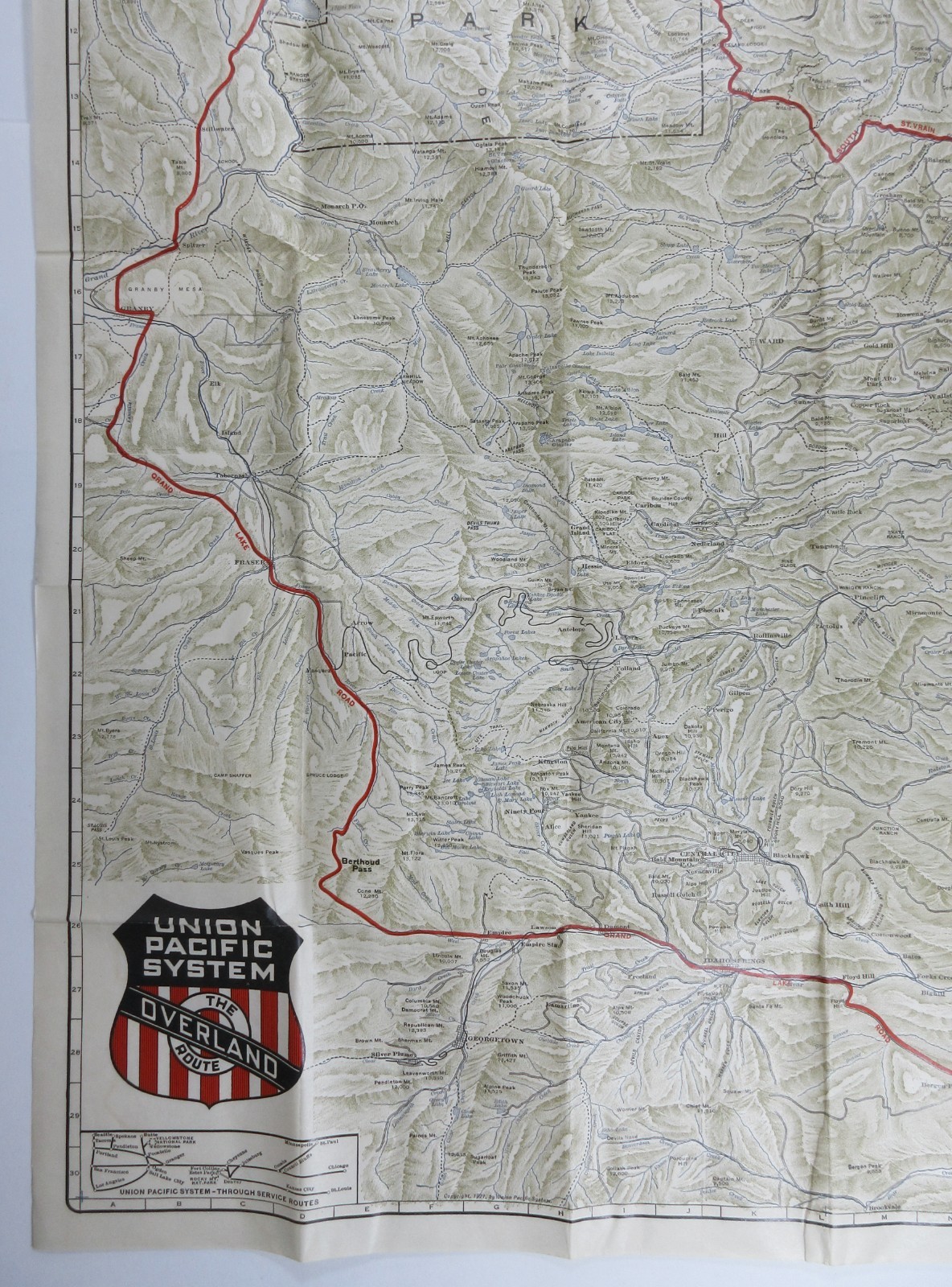 Union Pacific Railroad Topographical Map Colorado Rocky Mountain Estes Park 1921