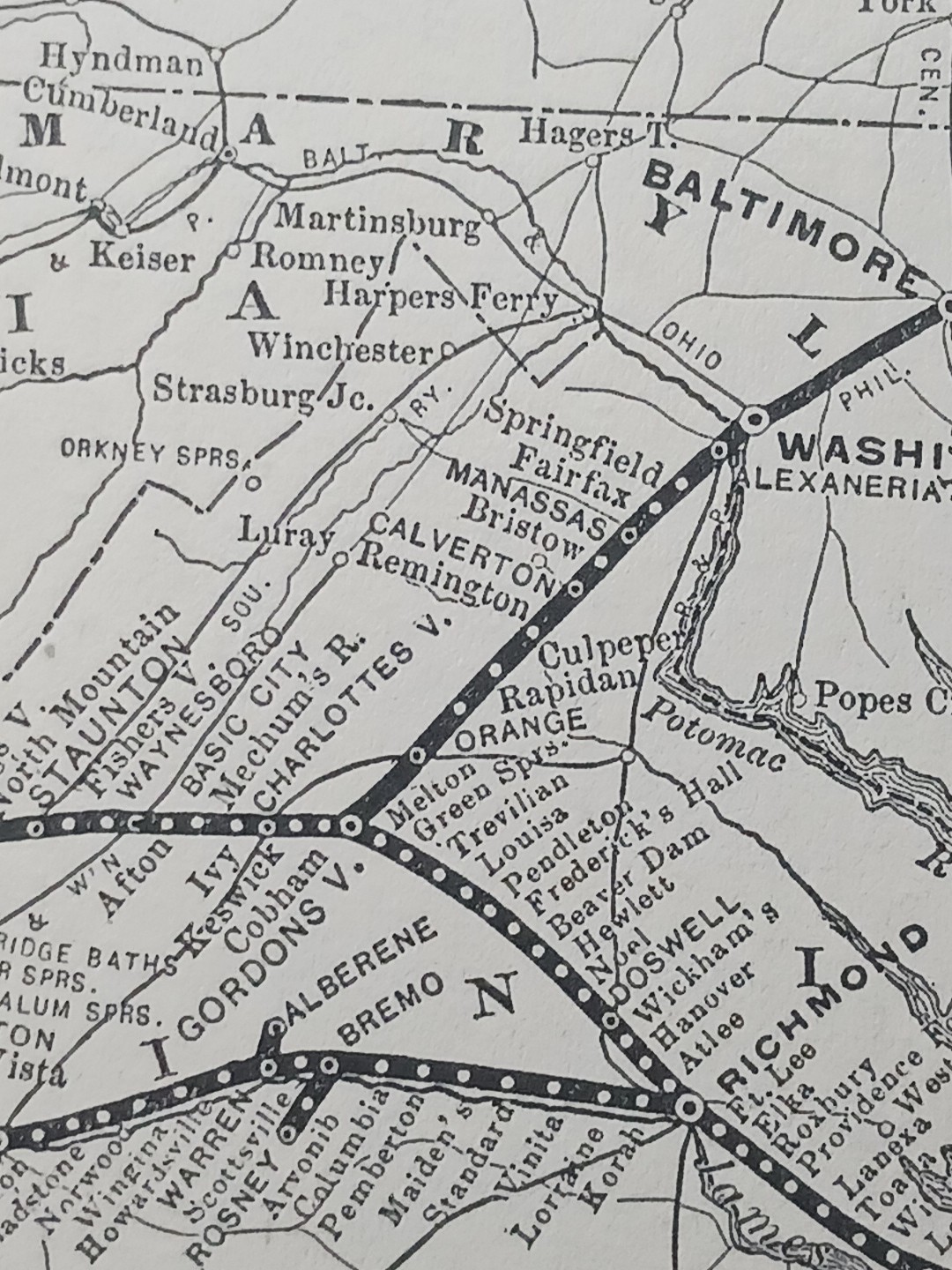 ~1904 Vintage Railroad Map CHESAPEAKE & OHIO RAILWAY all Train Routes & Stations