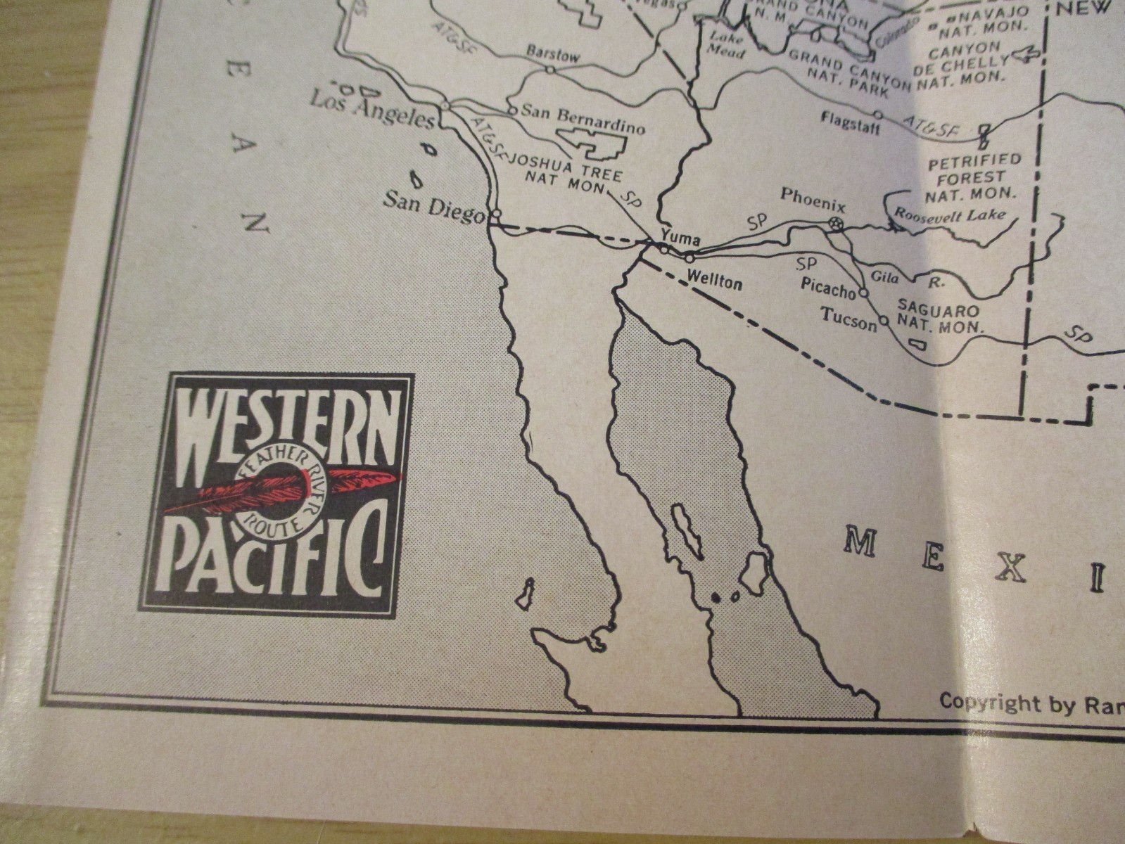 VTG 1950 WESTERN PACIFIC RAILROAD ‘Feather River Route’ MAP~Schedule/Connections