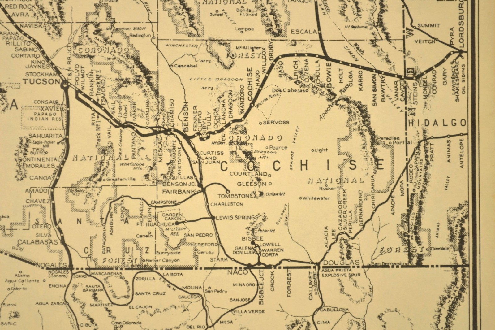 Southern Pacific Railroad Map Tucson Division Yuma Arizona Christmas Branch