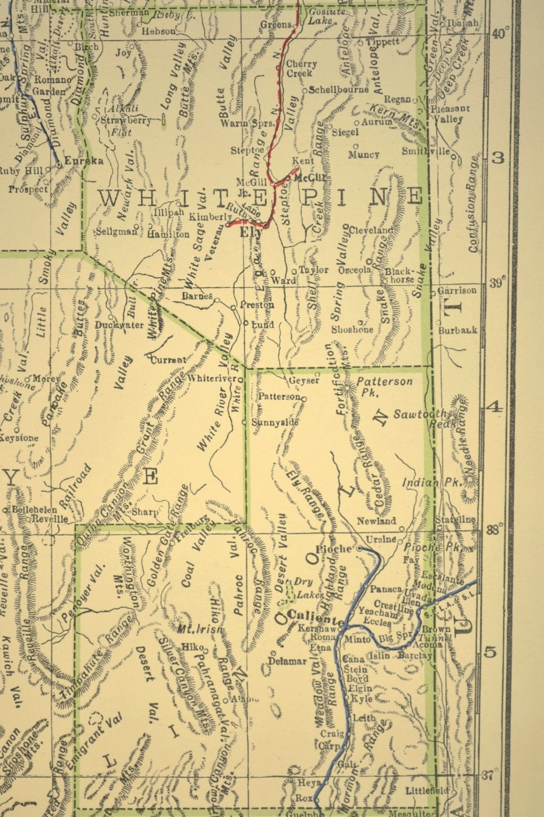 1914 Antique Map of NEVADA Railroads Map ORIGINAL Atlas Southern Pacific DATED