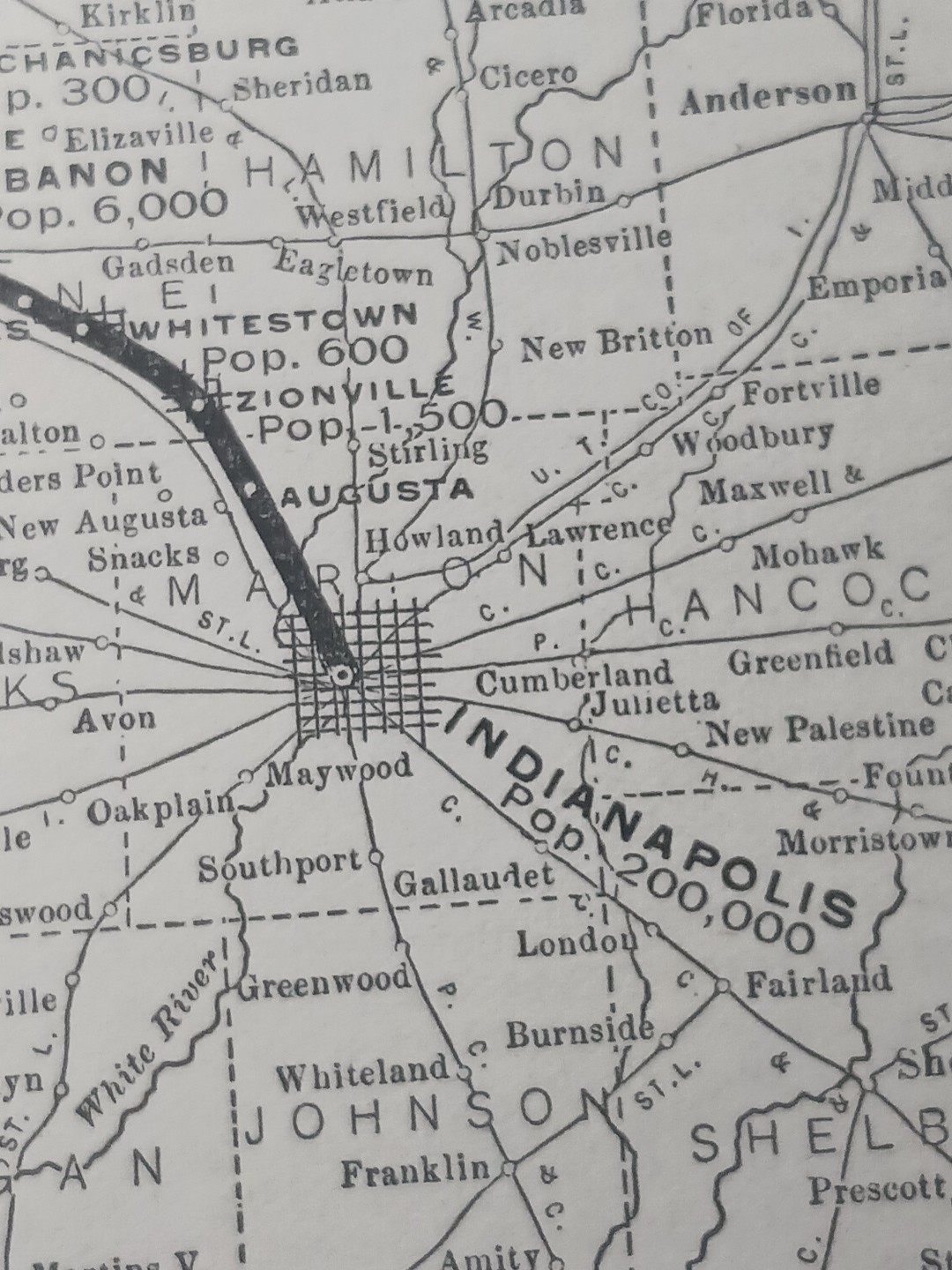 ~1904 RARE Railroad Map INDIANAPOLIS & NORTHWESTERN TRACTION CO Trolley Routes