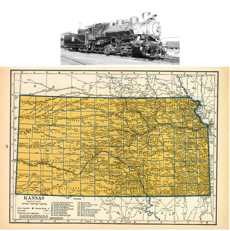 A 1939 KANSAS RAILROAD MAP SHOWS ALL RR DEPOTS TOWNS + CRI&P RR PRINT HISTORY