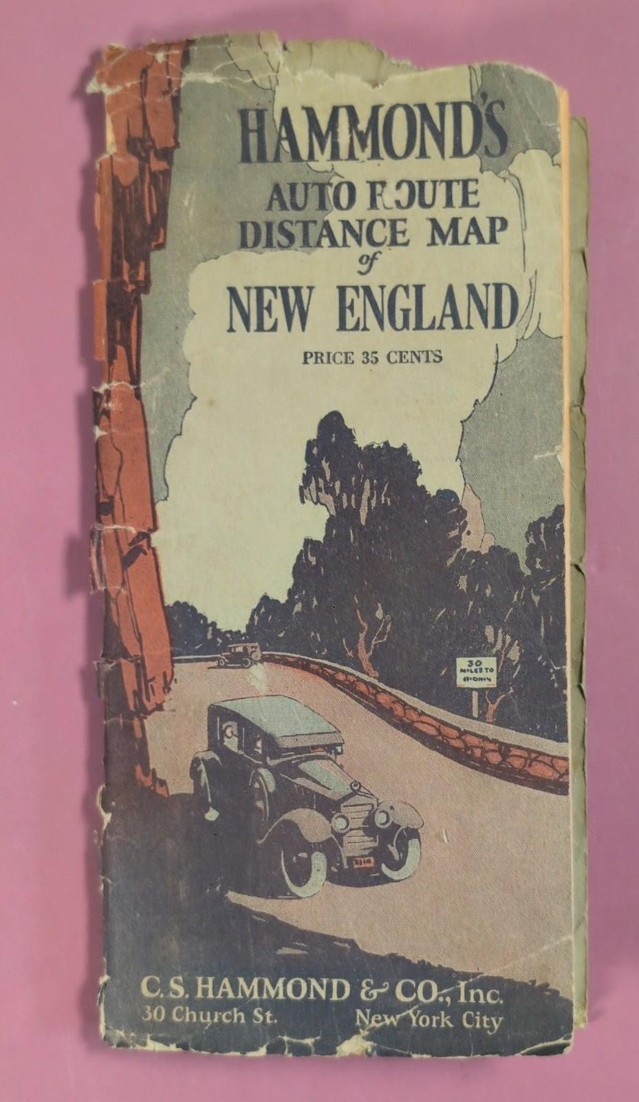 Vintage Hammond’s Auto Route & Distance Map New England Home Insurance Co.