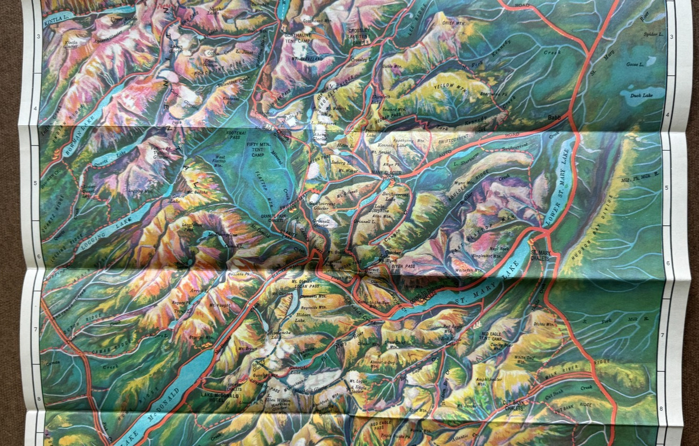 Vintage ca 1930s Great Northern Railway Aeroplane Map of Glacier National Park