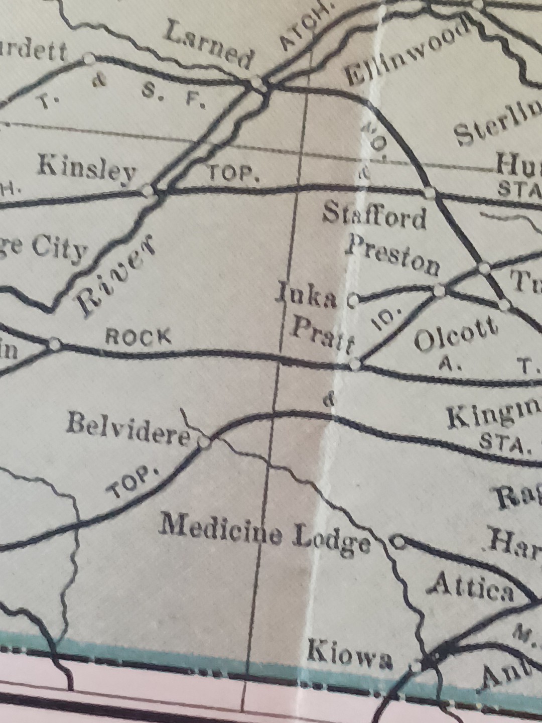 1905 Dated Train Route Map NEBRASKA & KANSAS all Railroad Lines marked 11″x9″