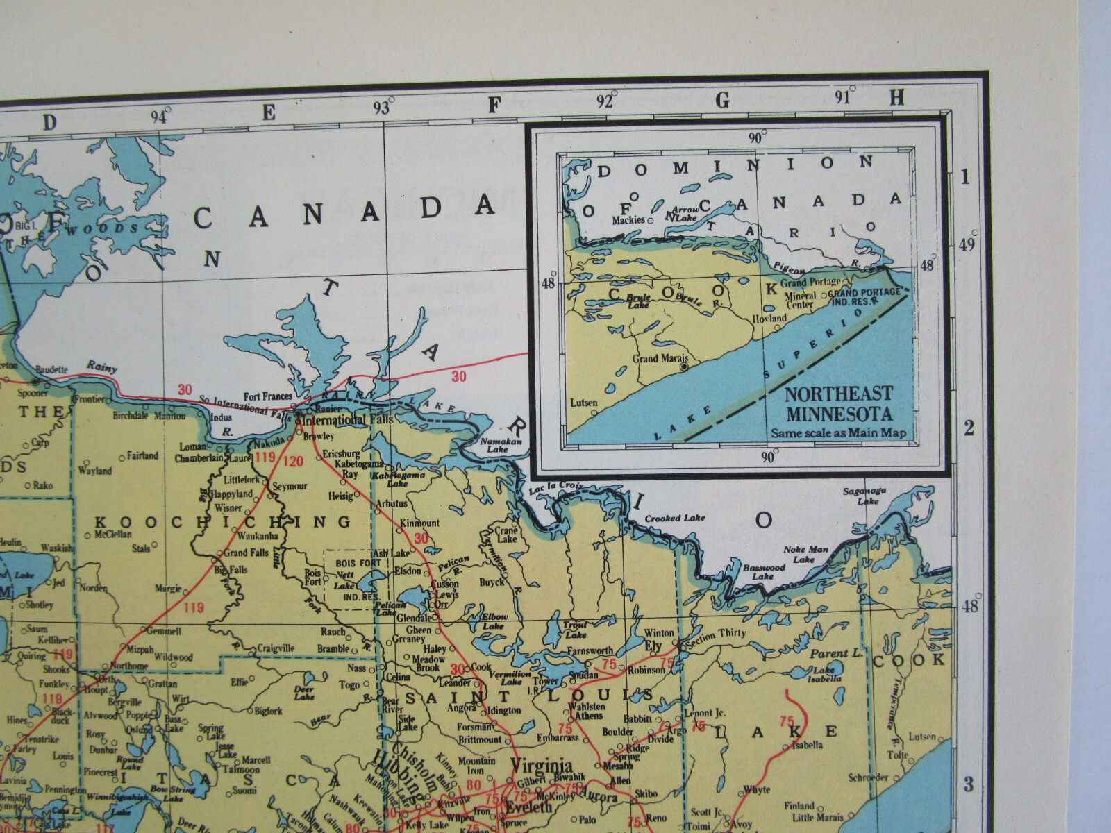 MN MI 1948 MINNESOTA RAILROAD Map. DULUTH & NORTHEASTERN RR ~or~ MICHIGAN