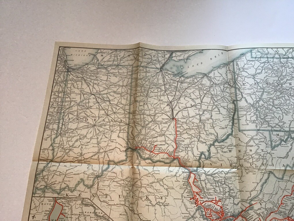 vintage railroad map: 22×32″ NORFOLK & WESTERN Railway 1922