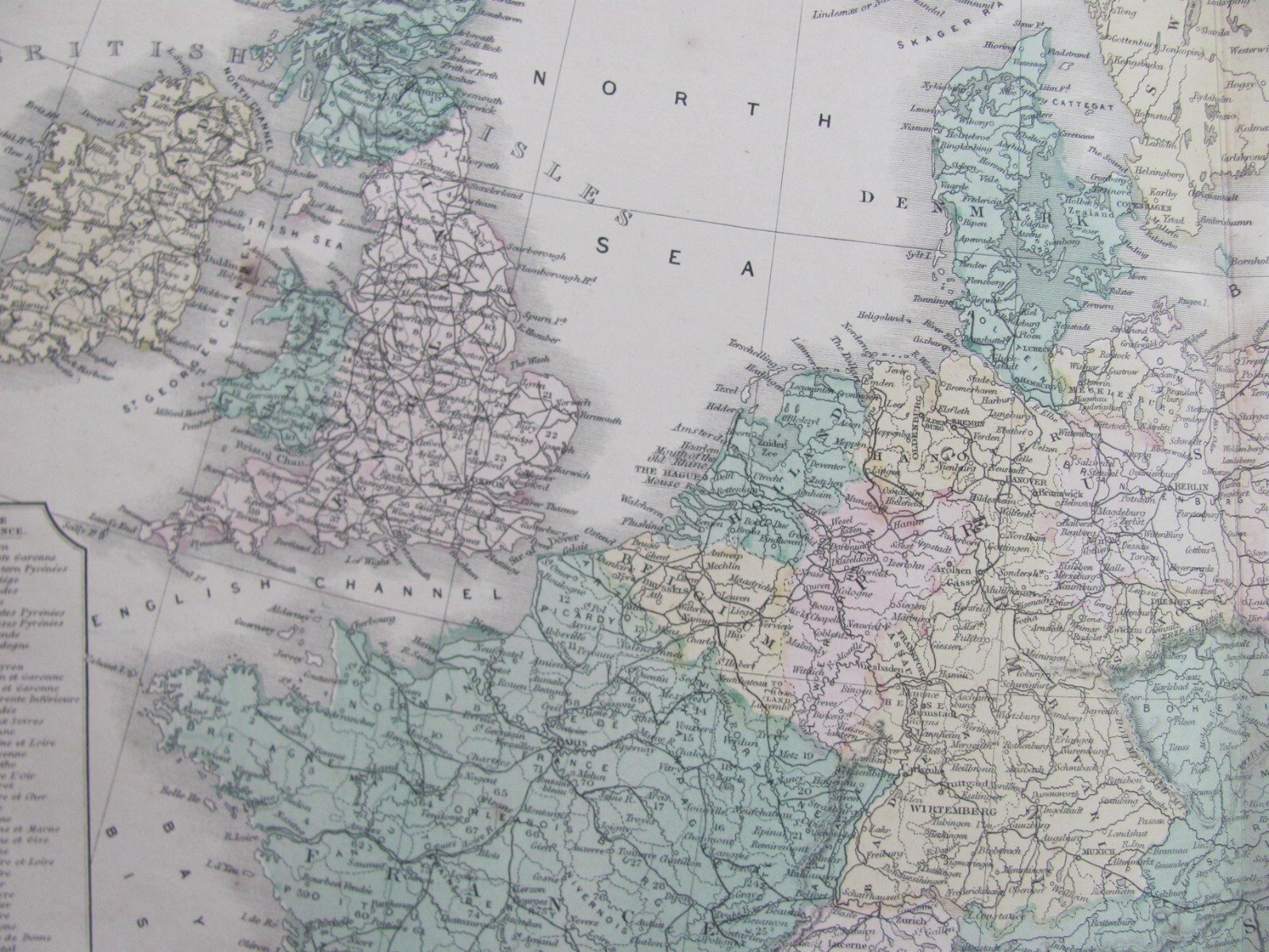 1856 EASTERN EUROPE BRITISH ISLES ASIA COLOR CORNELL’S ATLAS MAP W/ RAILROADS