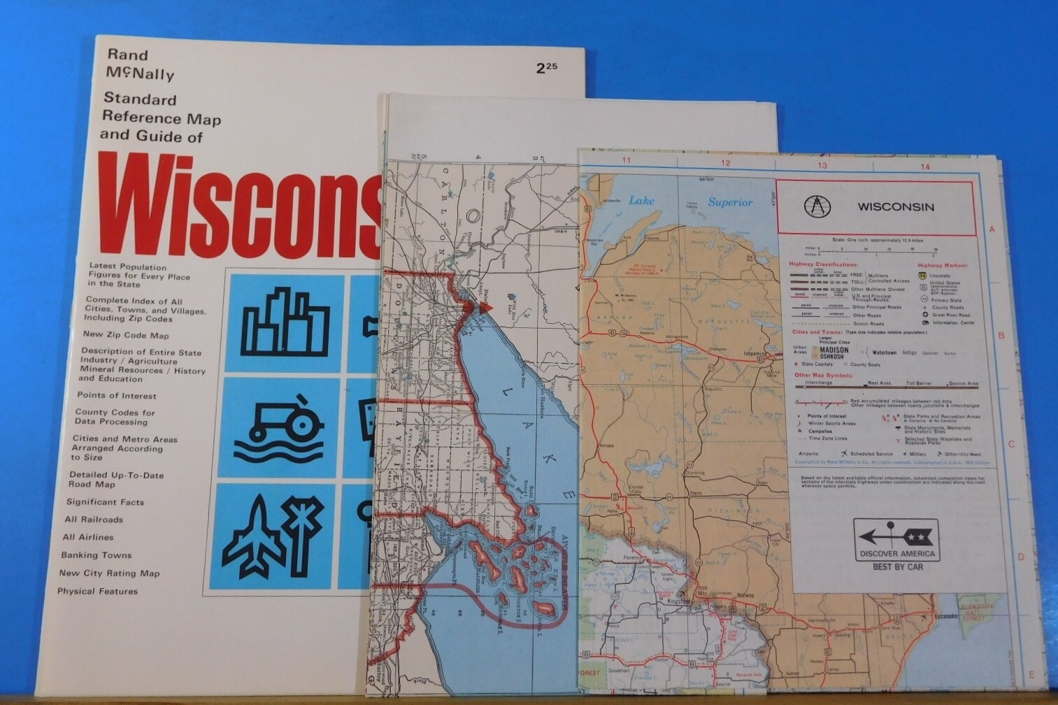 Rand McNally Wisconsin Standard Reference Map and Guide 1972 Soft Cover