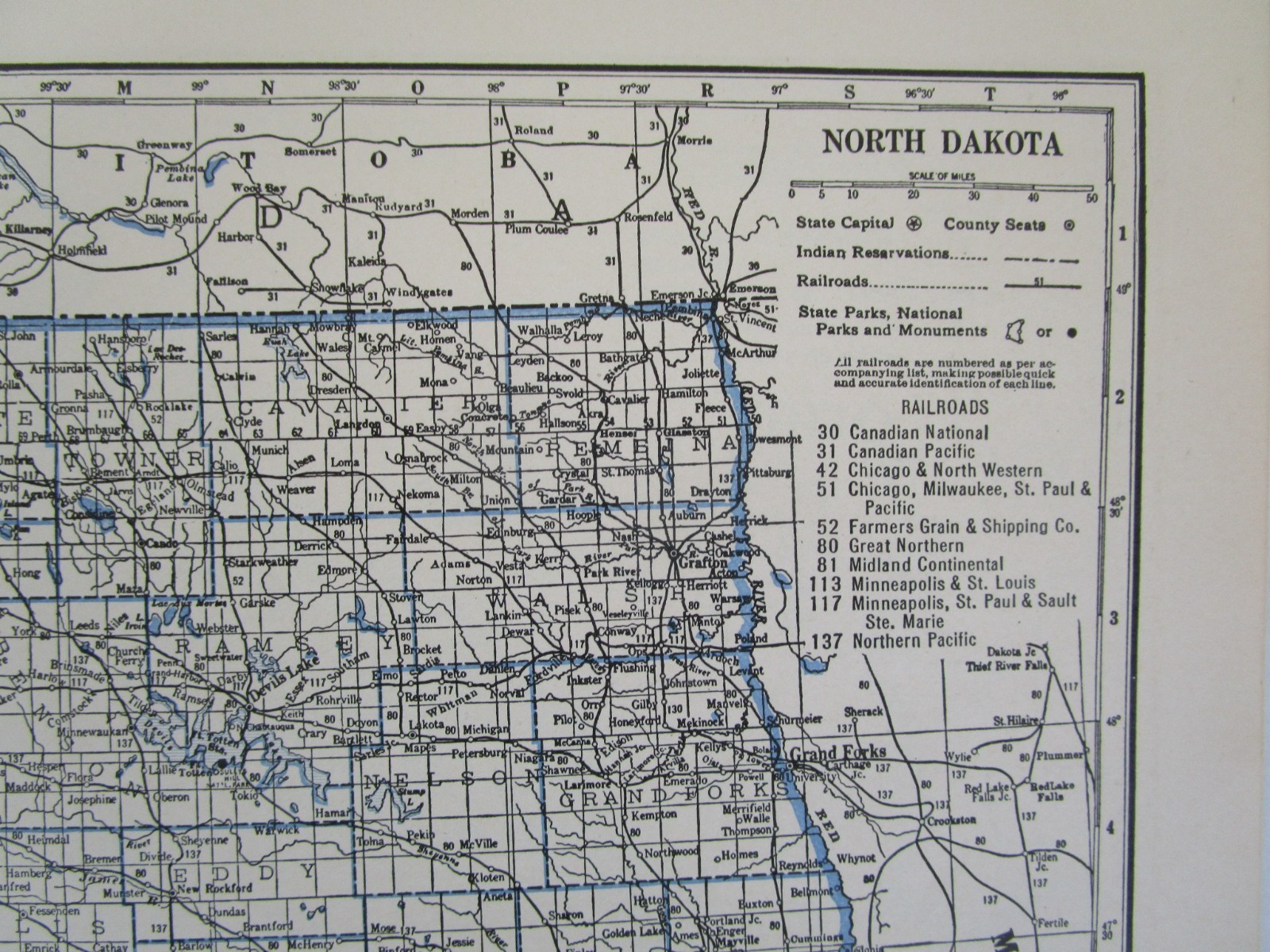 ND OH GREAT DEPRESSION ERA 1931 NORTH DAKOTA RAILROAD Map. C&NW SOO NP ~or~ OHIO