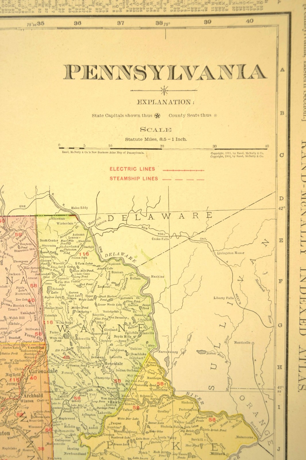 1911 Eastern Pennsylvania Railroad Map ORIGINAL Atlas Map Reading RR PRR DATED