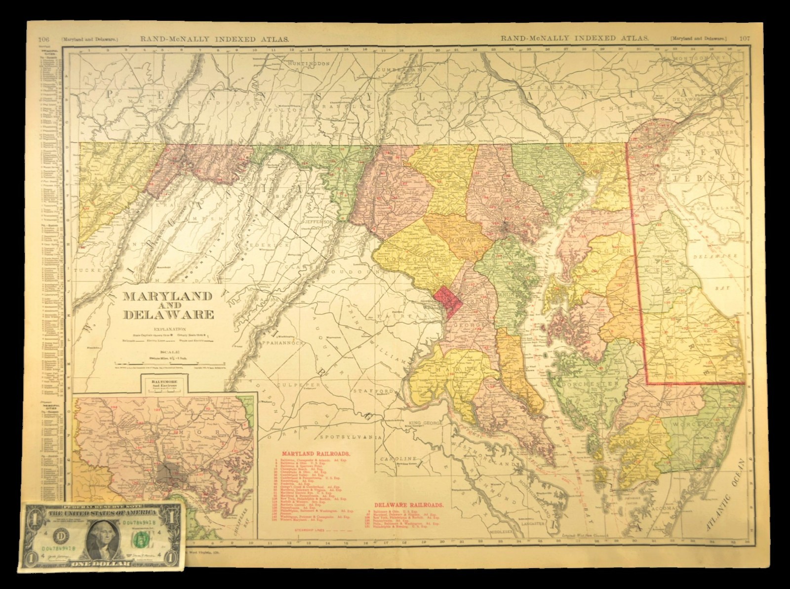 1911 Antique Maryland Railroad Map of Delaware ORIGINAL Atlas Map DATED