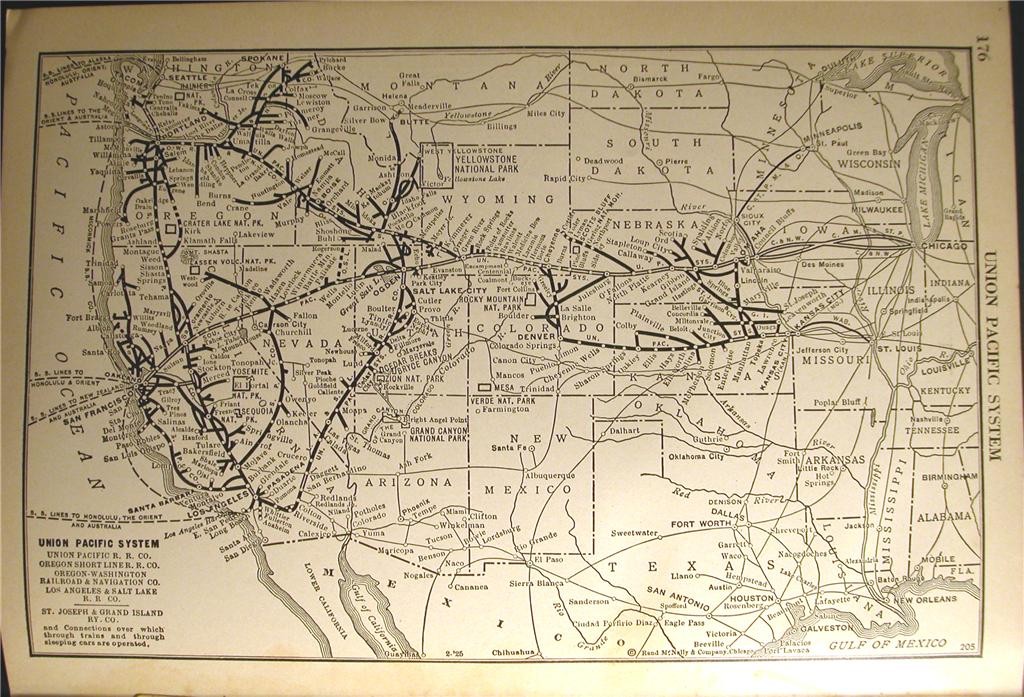 DATED 1925 UNION PACIFIC RAILROAD UP RR SYSTEM MAP DEPOT TRANSPORTATION HISTORY