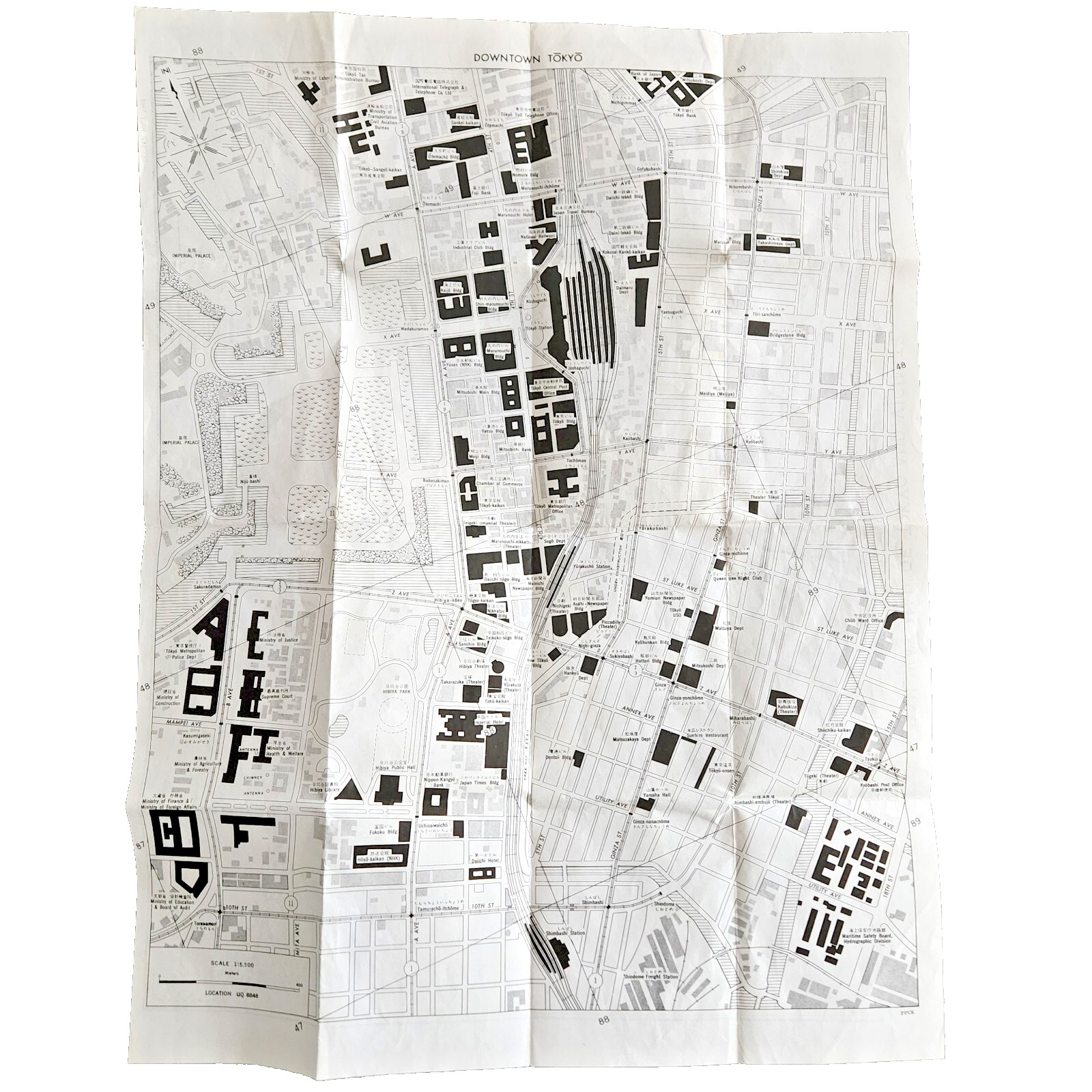 Vintage 1969 Tokyo Railway Map – Japanese Train & Subway System/City Center Map