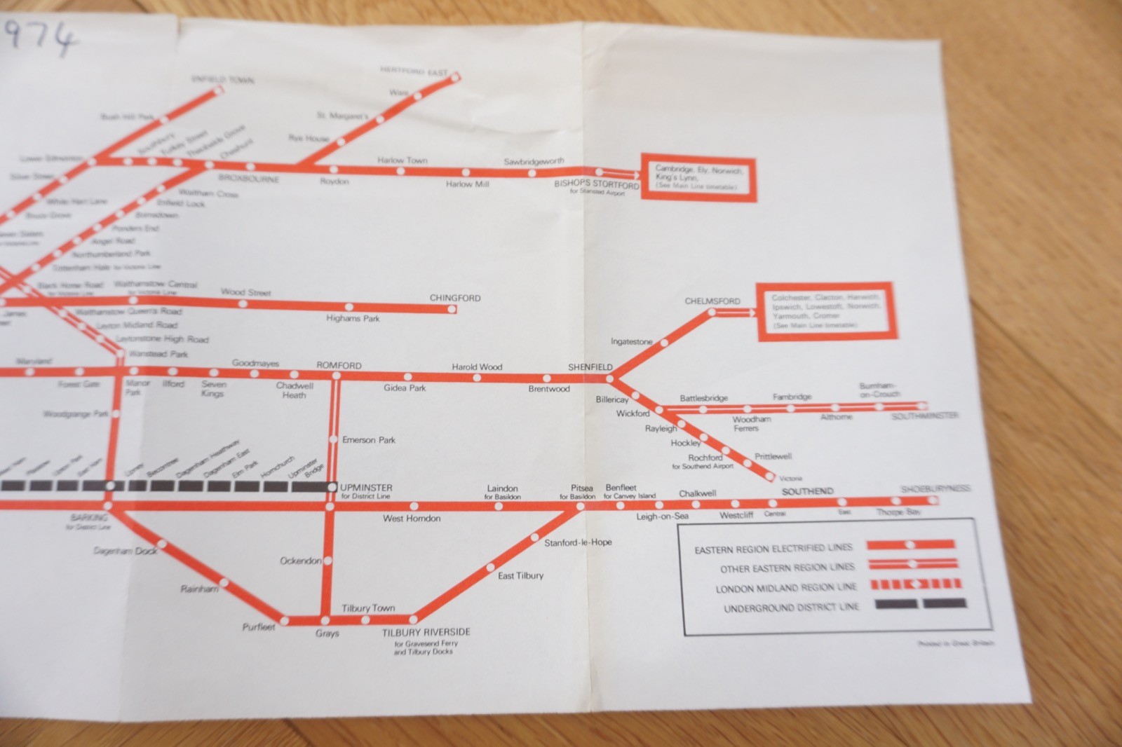 1973 Eastern Region British Rail Railway Map Liverpool & Fenchurch Street