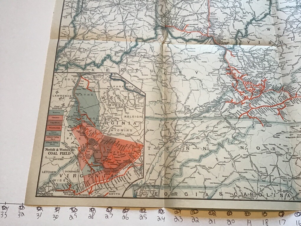 vintage railroad map: 22×32″ NORFOLK & WESTERN Railway 1948