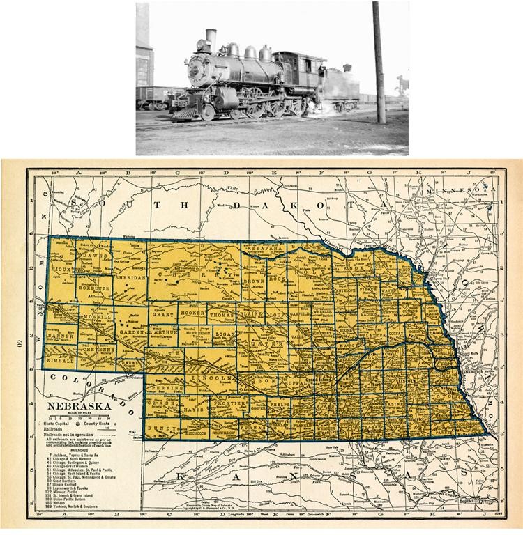 A 1939 NEBRASKA RAILROAD MAP SHOWS ALL RR DEPOTS TOWNS + CB&Q PRINT HISTORY