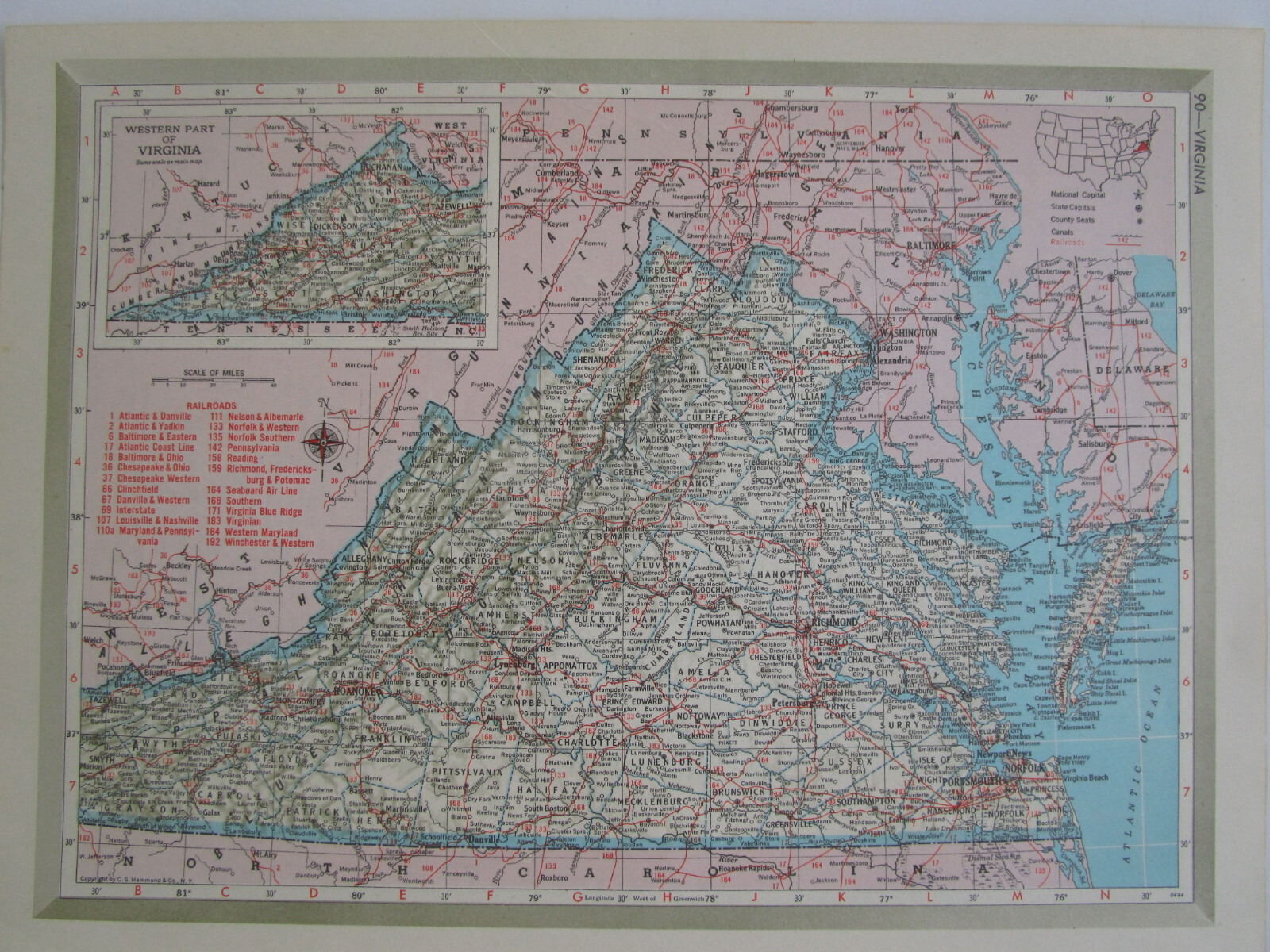 VA VT 1951 VIRGINIA RAILROAD Map NELSON & ALBEMARLE RR or VERMONT, RUTLAND RR