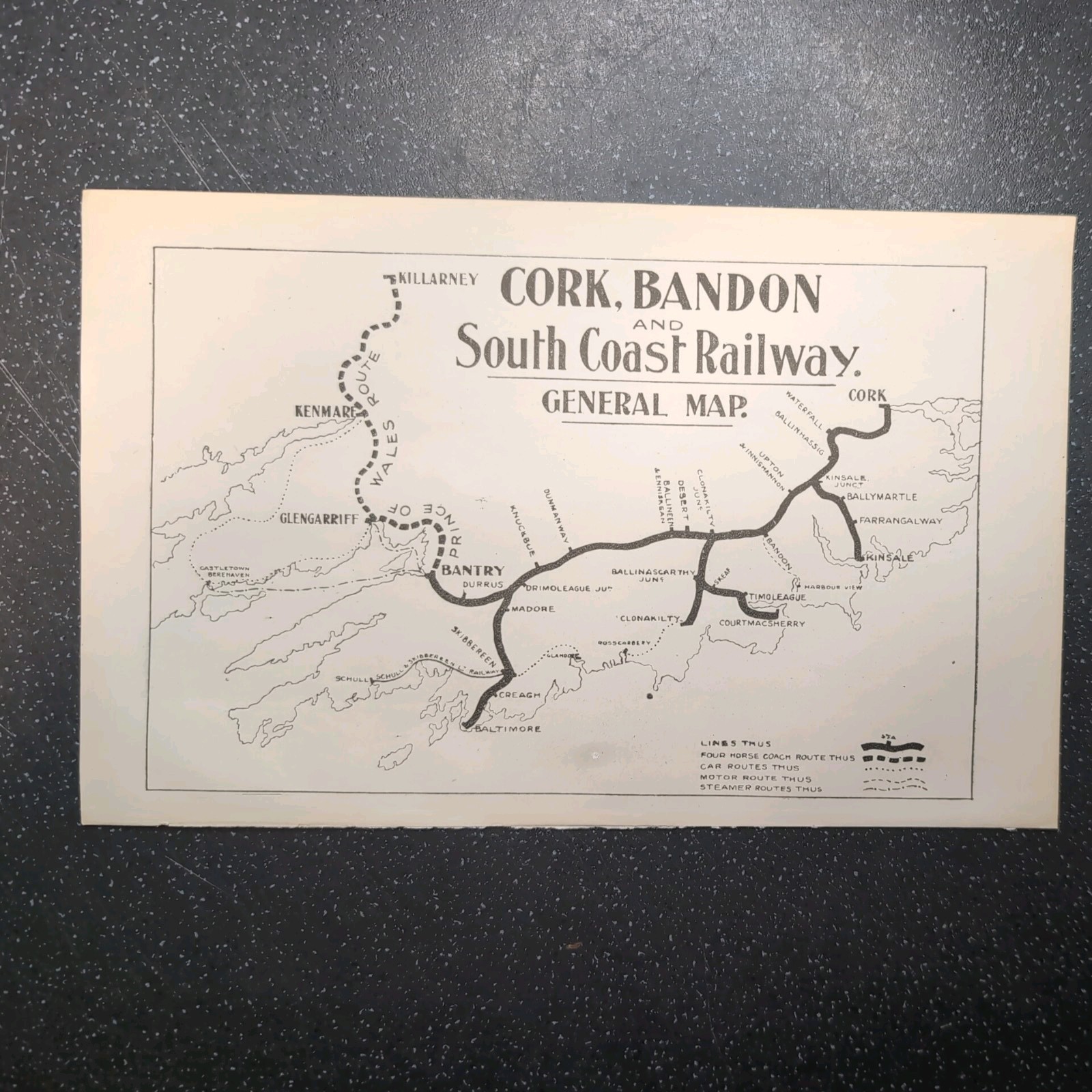Original 1921 Map of Cork Bandon and South Coast Railway General Map