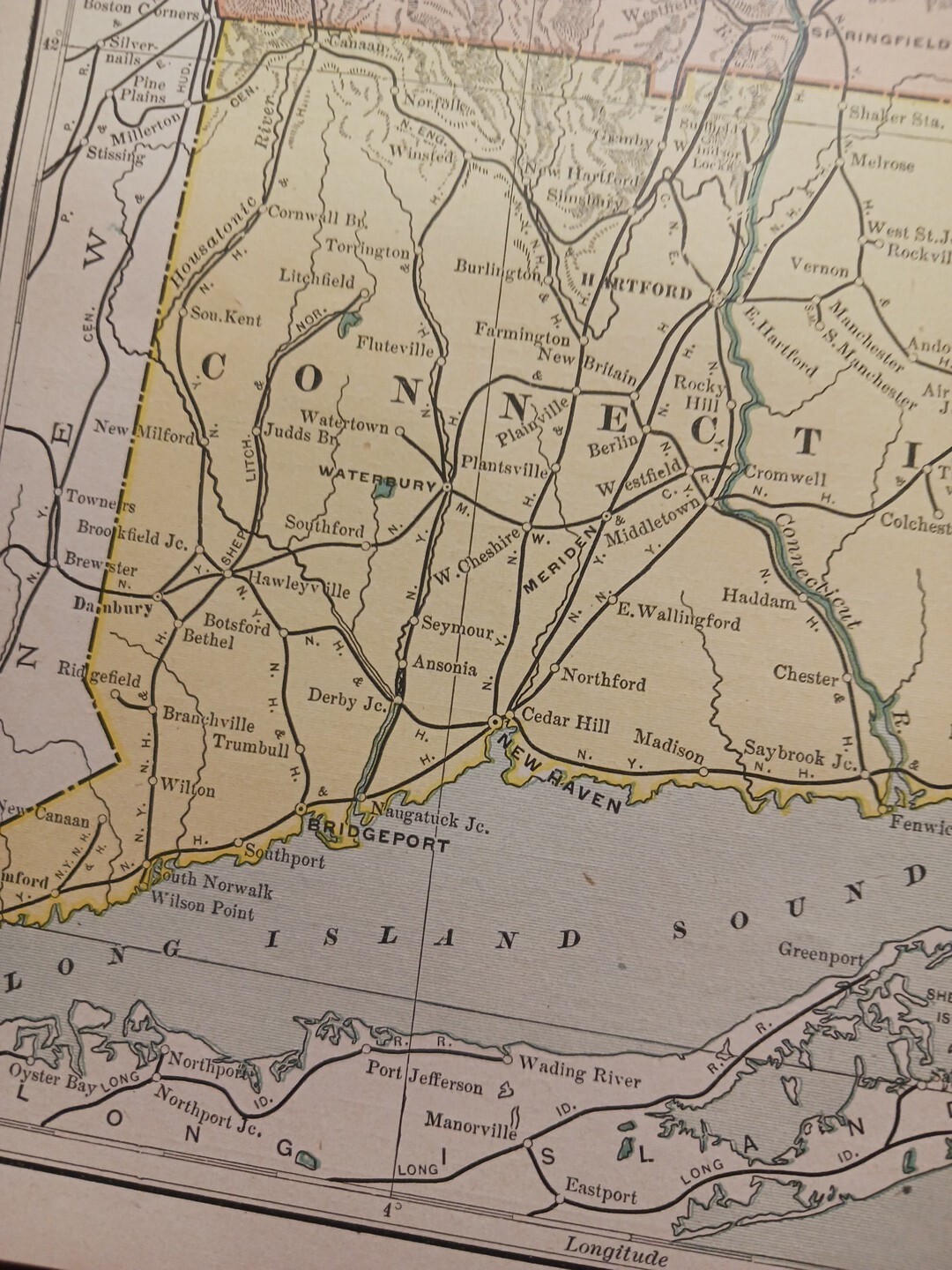1902 Train Route Map MASSACHUSETTS Connecticut RI All Railroad Lines 11″×9″