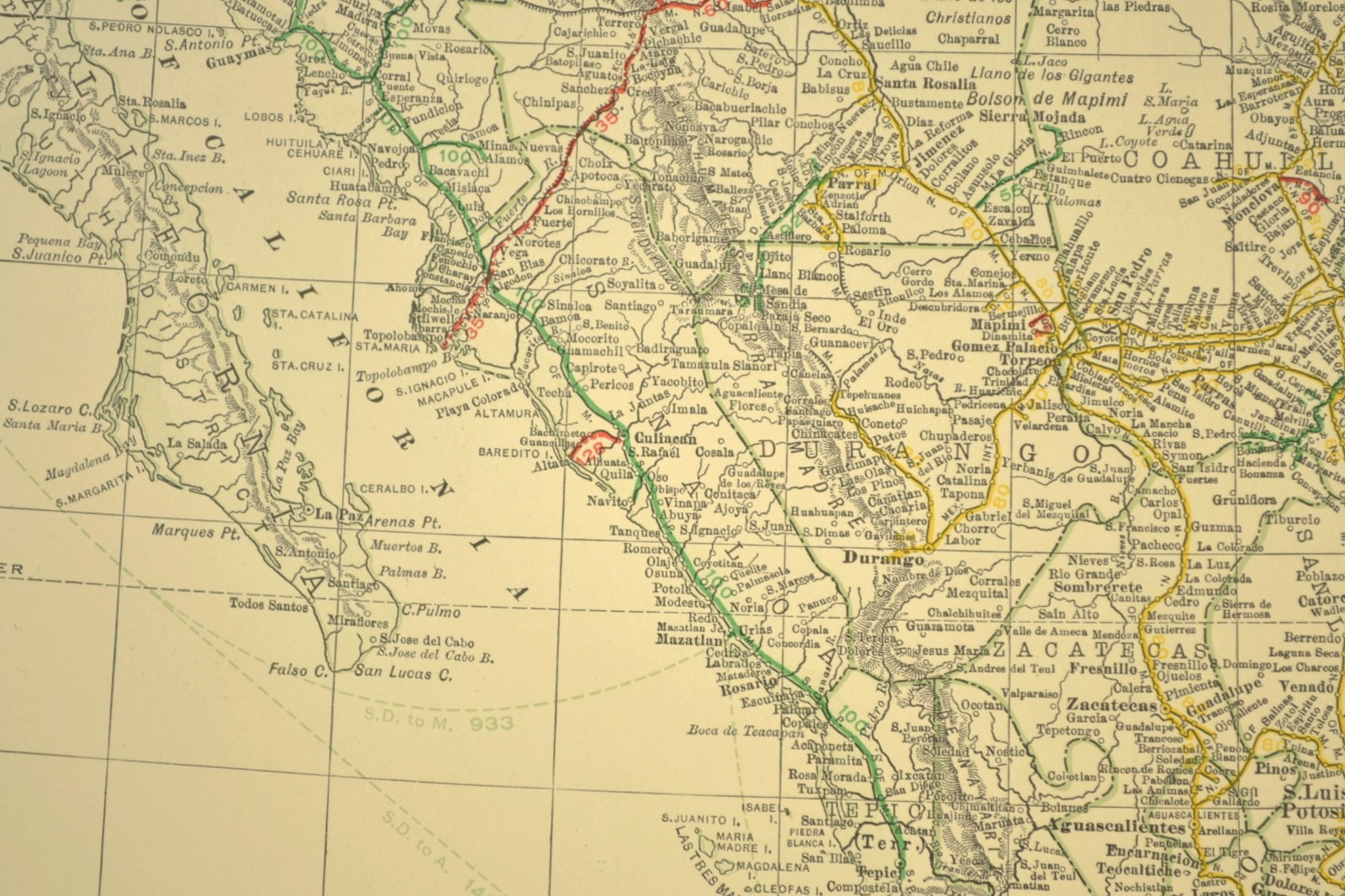 1910 Antique Map of MEXICO Railroads Map ORIGINAL Atlas Southern Pacific DATED