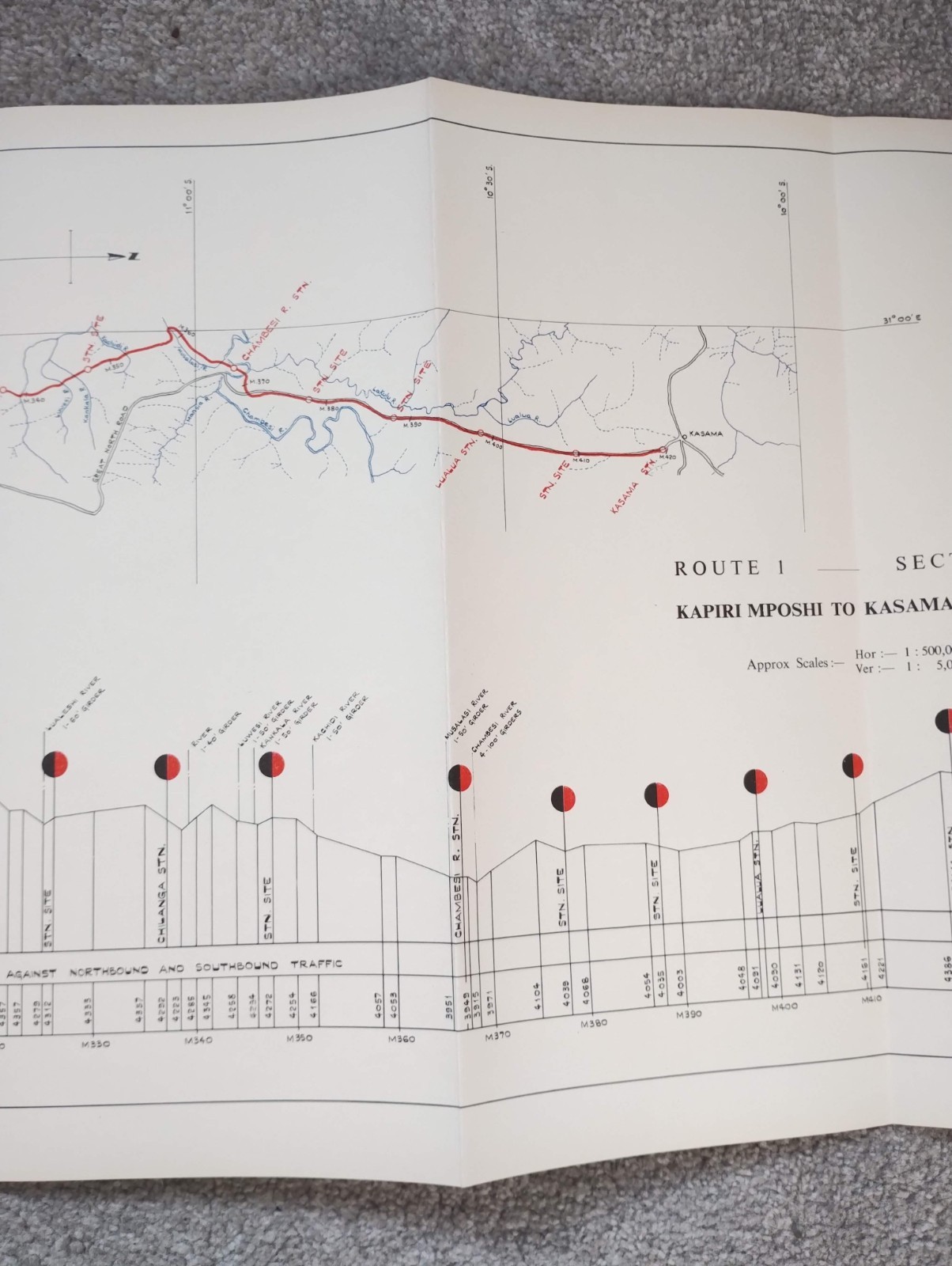 1952 East African Railways Map of Route: Kapiri Mposhi to Kasama Zambia (Part 2)