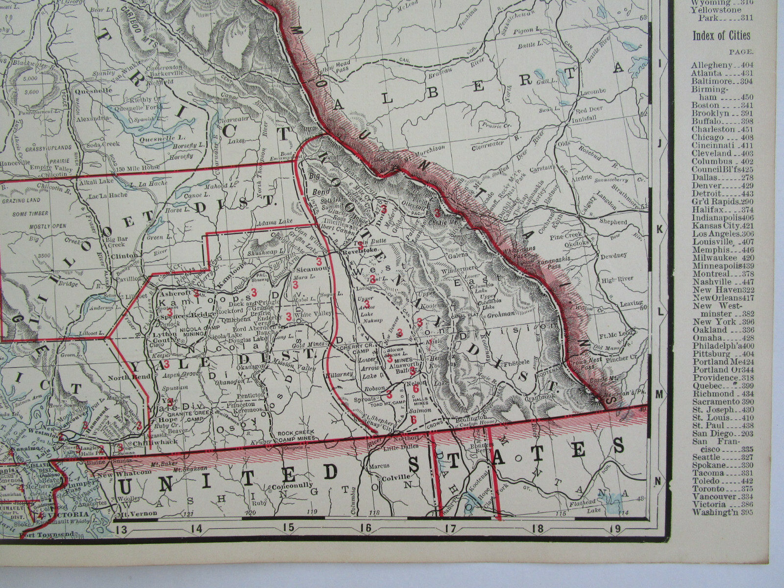 1896 BRITISH COLUMBIA CANADA Cram RAILROAD Map ESQUIMAULT & NANAIMO RR