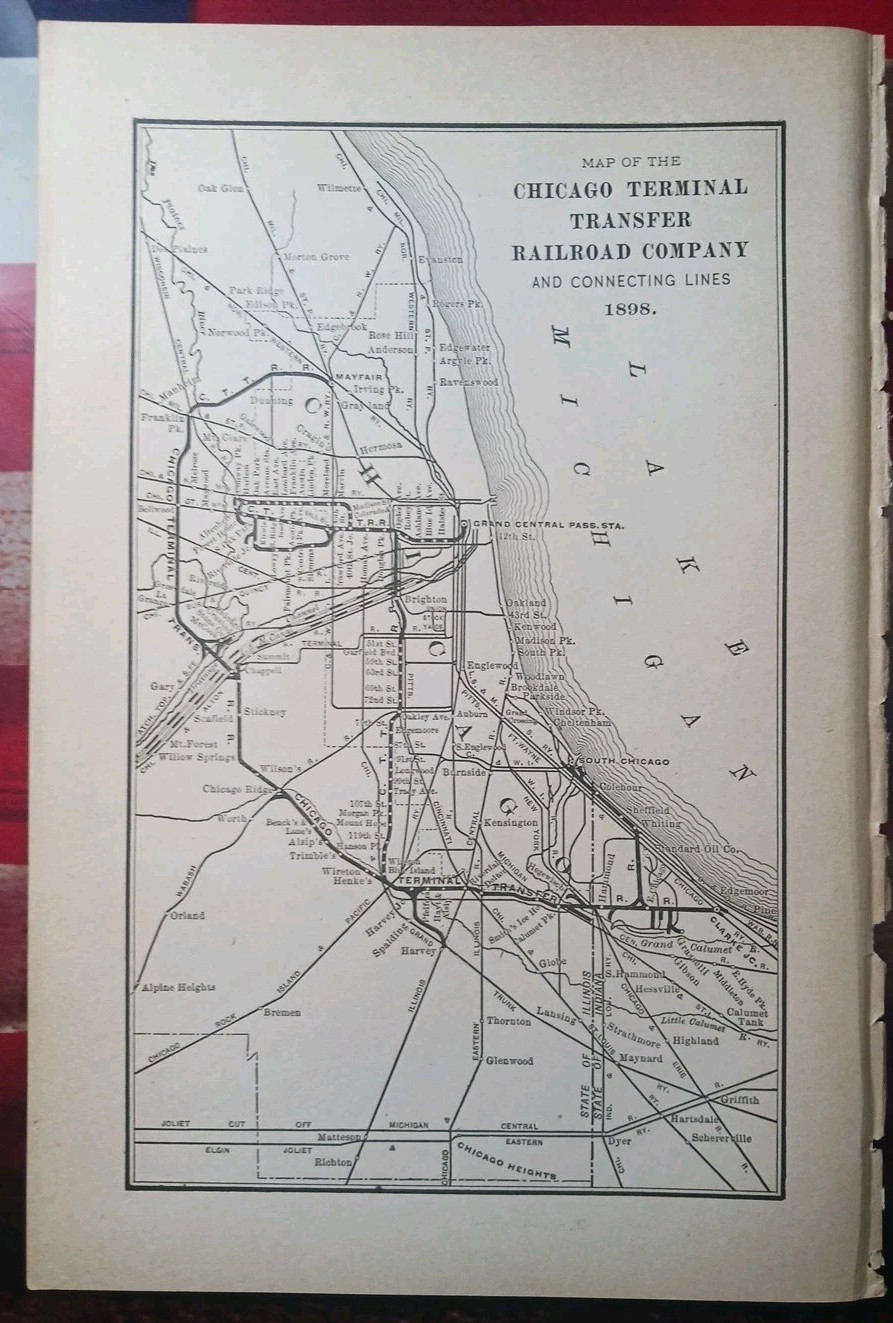 ~1898 Train Route Map CHICAGO TERMINAL TRANSFER RAILROAD Stations Depots Marked
