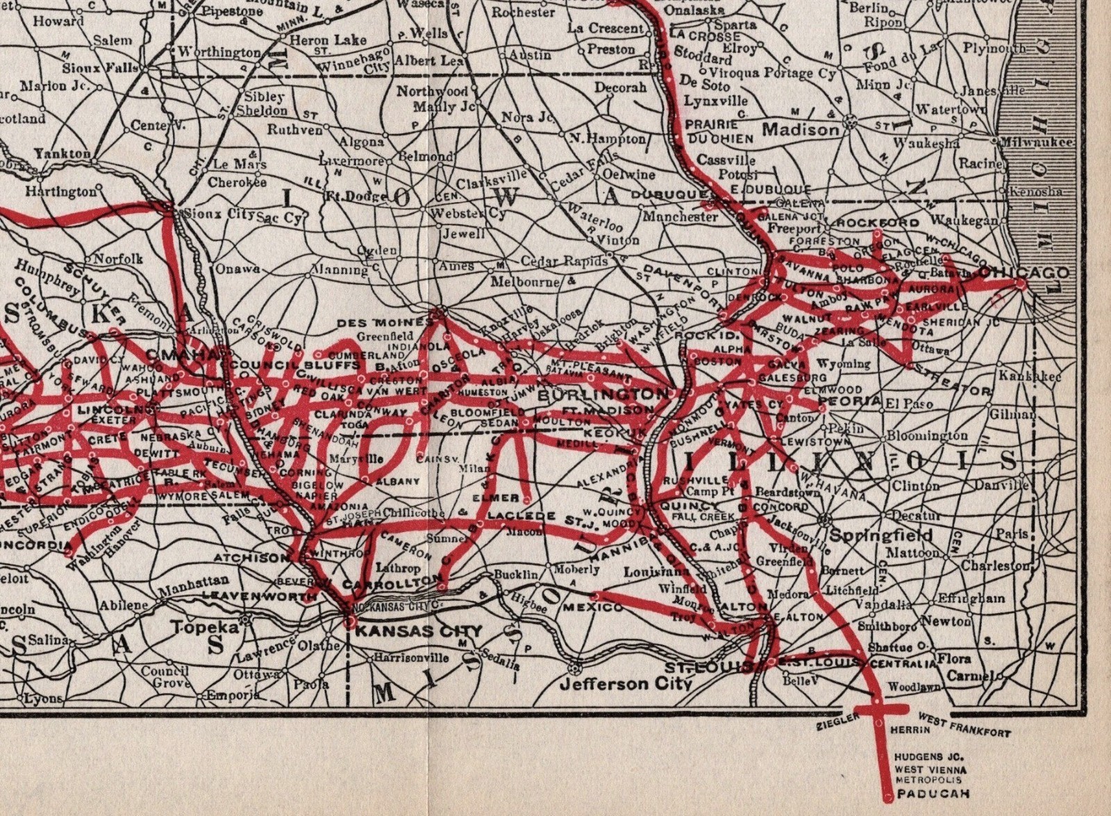 1915 Antique Chicago Burlington & Quincy Railroad Company Map Railway Map 2445