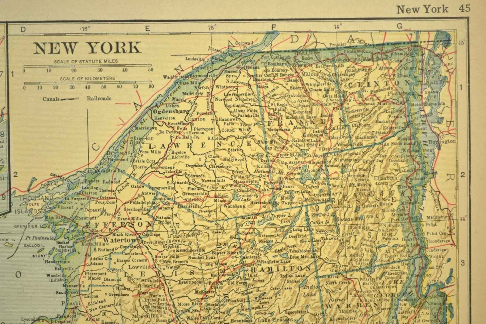 Vintage NEW YORK Railroad Map Rochester Syracuse Buffalo Original Atlas Map