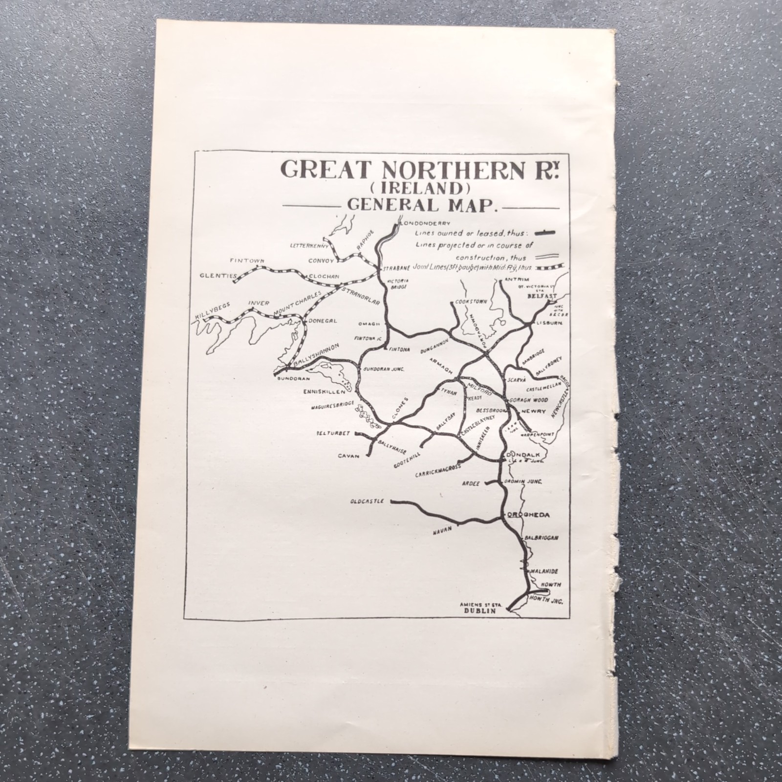 Original 1923 Railway Map of Great Northern Ireland Railway General Map