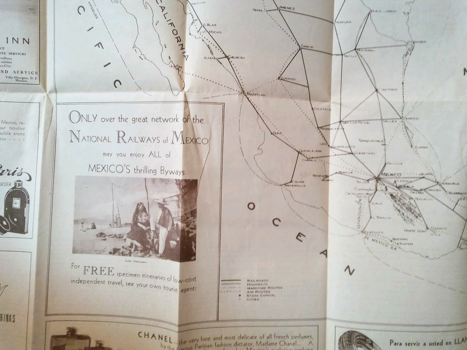 1935 National Railways of Mexico Map and Brochure~ EXCELLENT Condition
