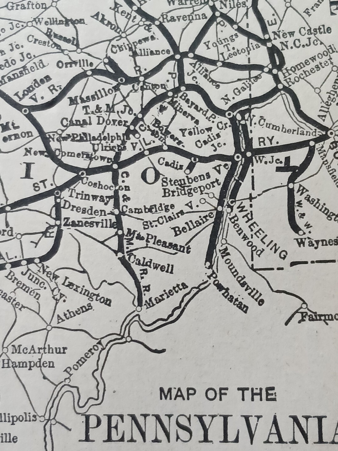 1897 Train Route Map PENNSYLVANIA RAILROAD Lines West Of Pittsburgh & Erie