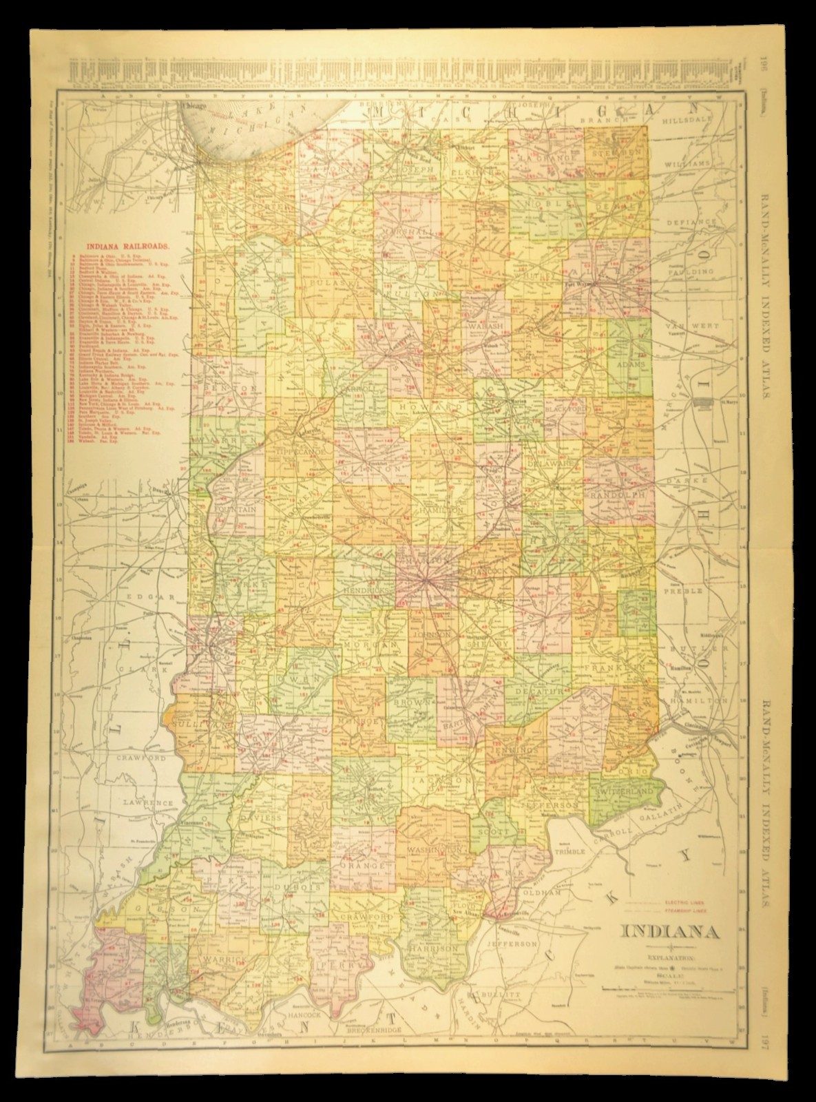 1911 Antique Map of Indiana Railroad Map ORIGINAL Atlas CCC&StL Railway DATED