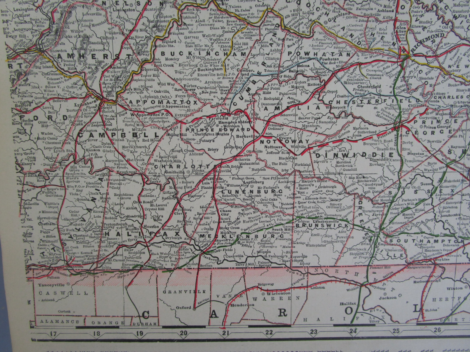 VA WV 1897 EASTERN VIRGINIA, W. VA STEAM RAILROAD Map. FARMVILLE & POWHATAN RR