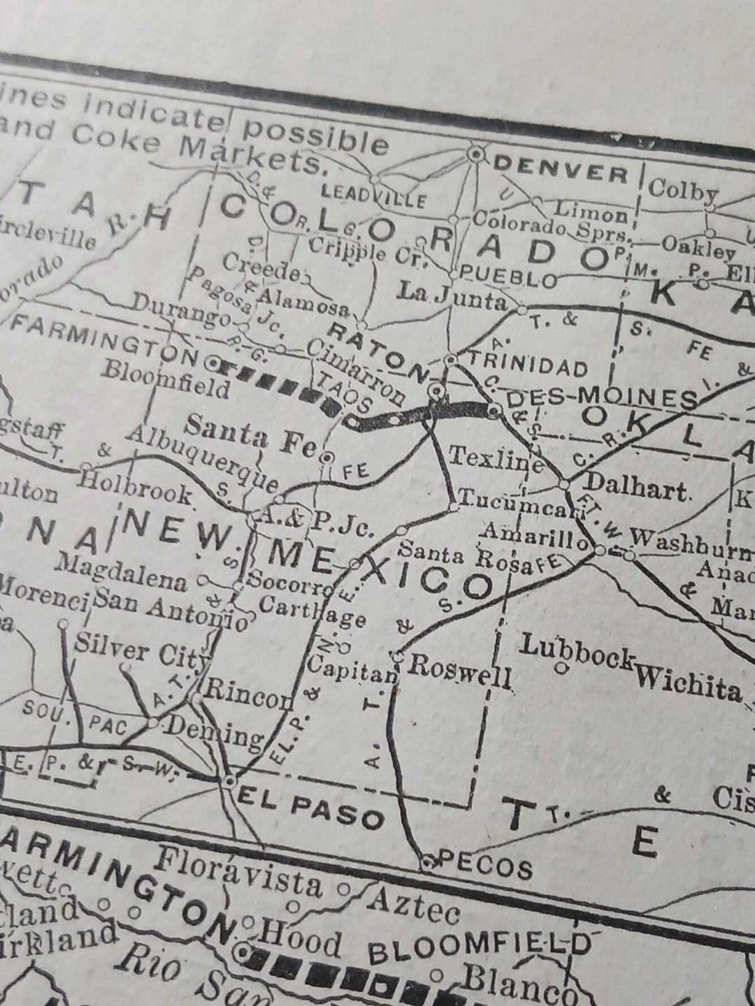 1905 Map ST LOUIS ROCKY MOUNTAIN & PACIFIC RAILROAD Coal Timber Gold New Mexico