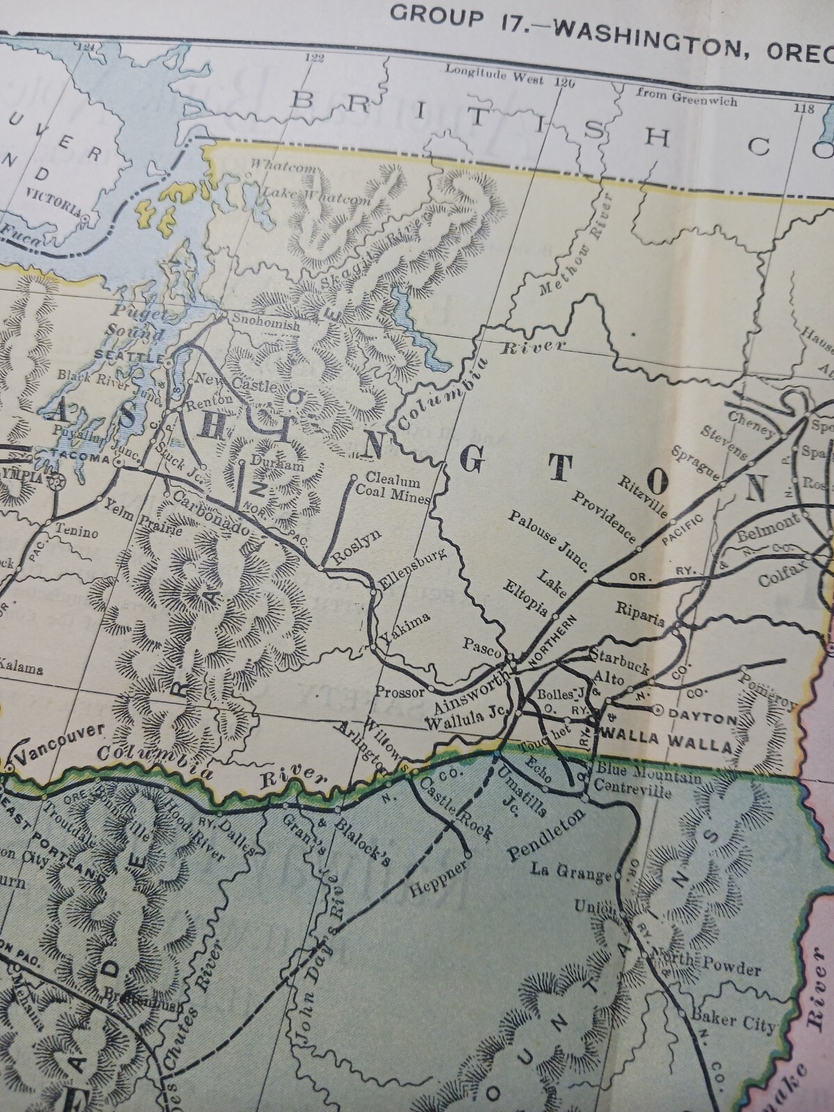 Original 1889 railroad map all train routes 11″x9″ WASHINGTON Oregon IDAHO