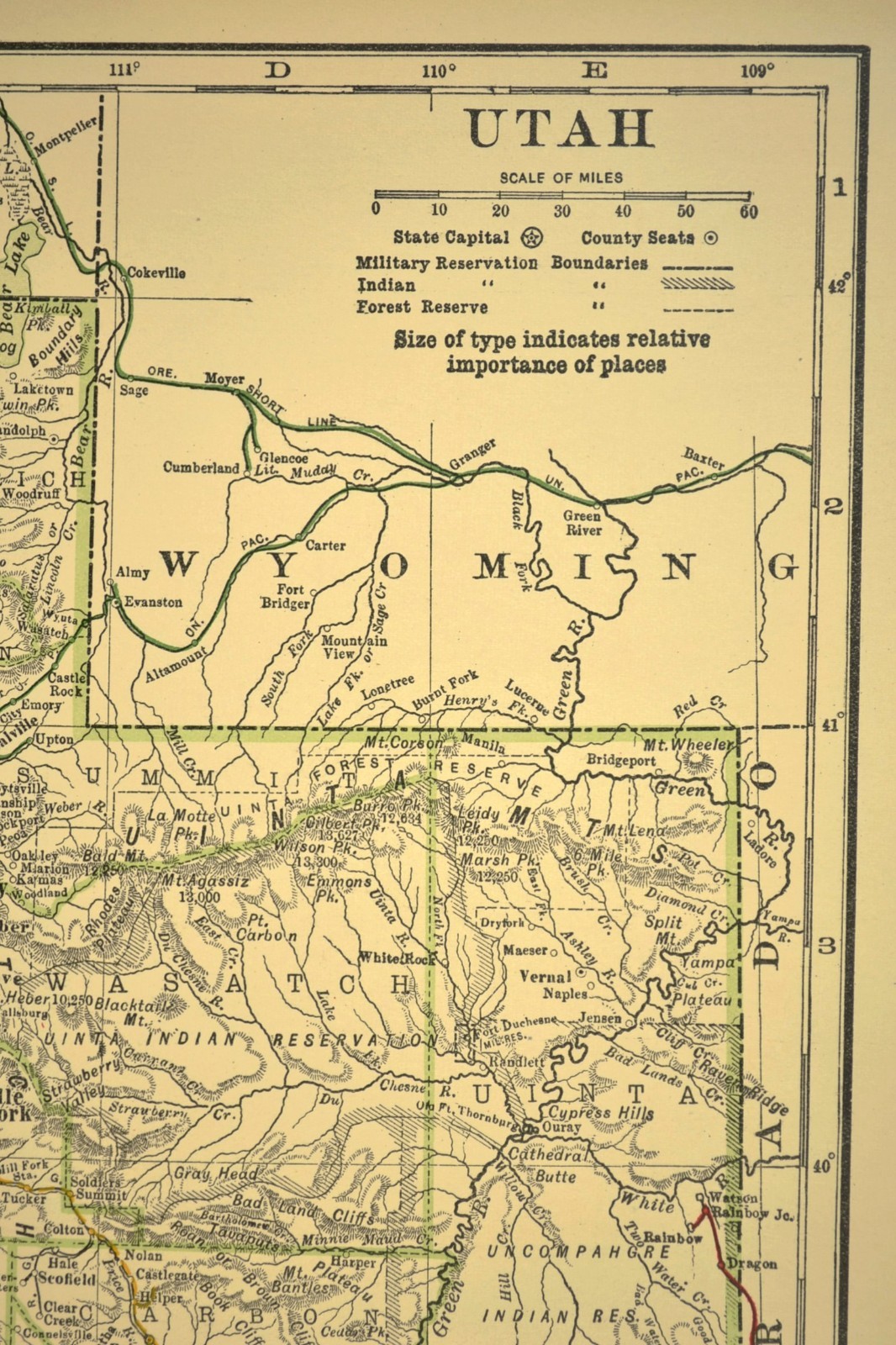 1914 Antique Map of UTAH Railroads Map ORIGINAL Atlas Denver & Rio Grande DATED
