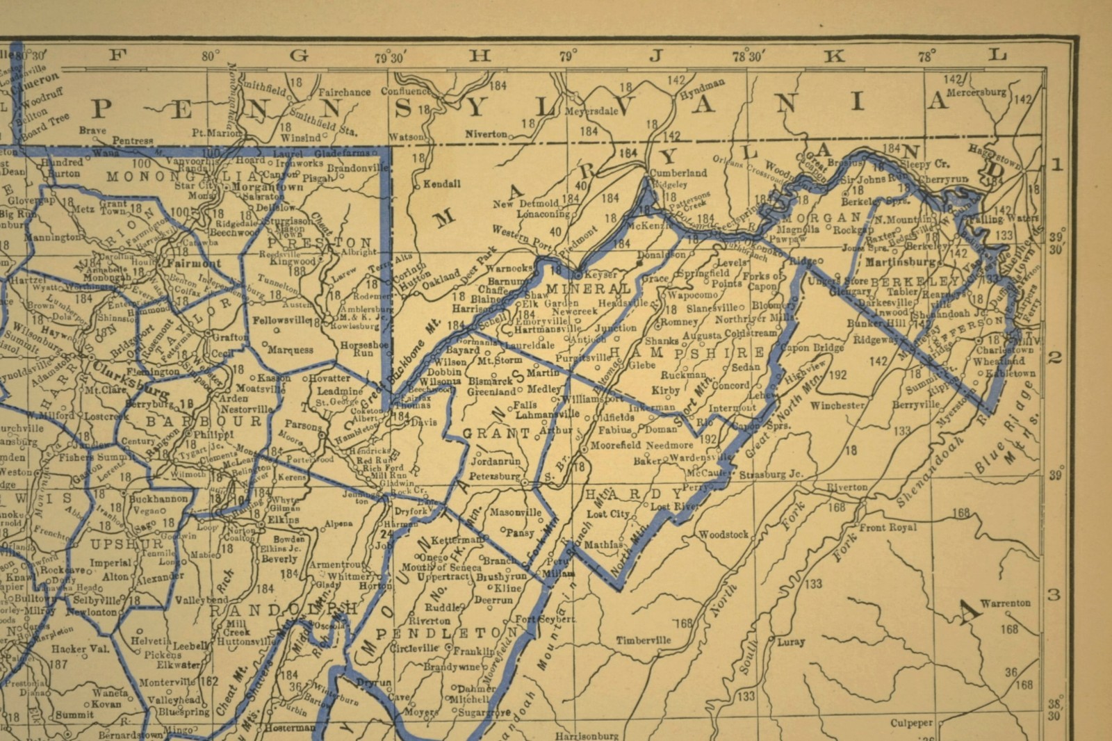 Vintage WEST VIRGINIA Railroad Map Depot Towns Clarksburg B&O RR ca 1930